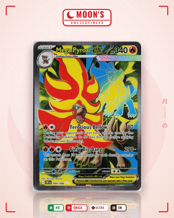 Carta Pokémon Mega Pyroar ex · Chaos Rising #099/086 (NM) — pieza única en Moon's Collectibles México