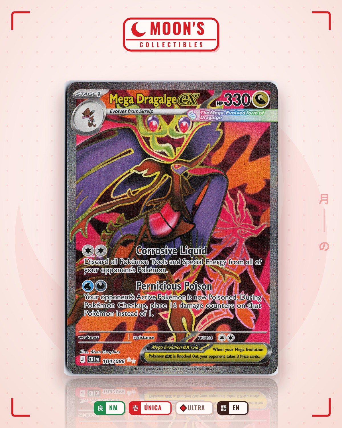 Carta Pokémon Mega Dragalge ex · Chaos Rising #104/086 (NM) — pieza única en Moon's Collectibles México