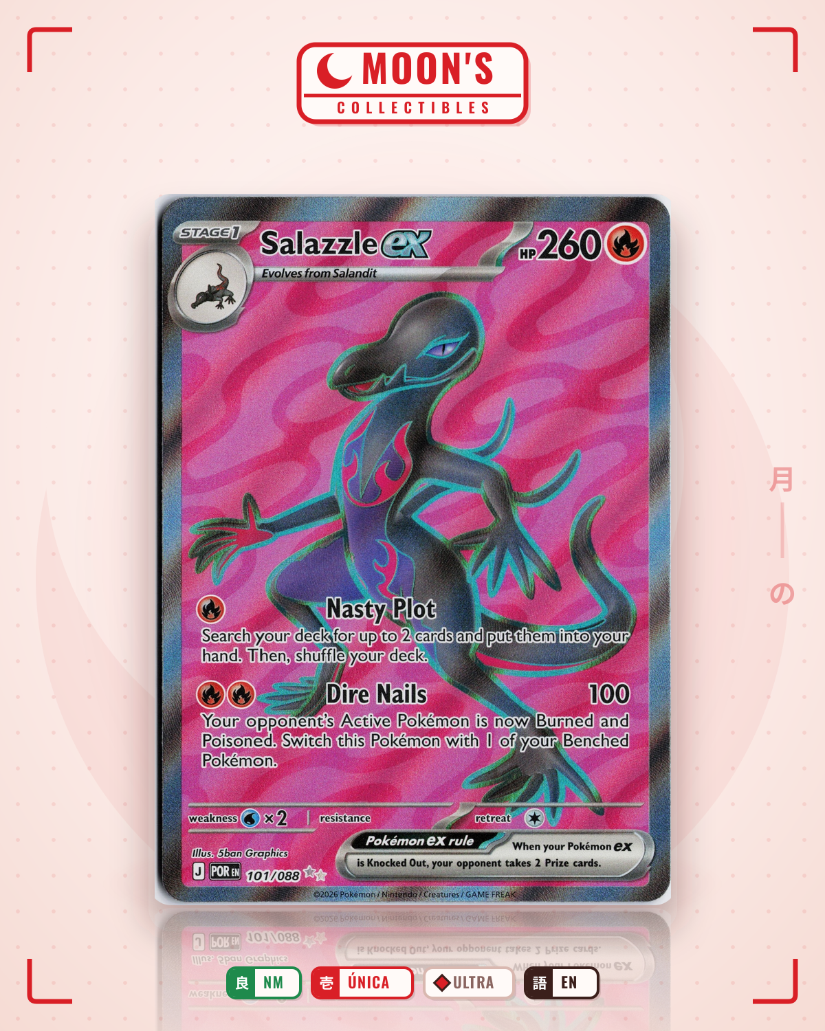 Carta Pokémon Salazzle ex · Perfect Order #101/088 (NM) — pieza única en Moon's Collectibles México