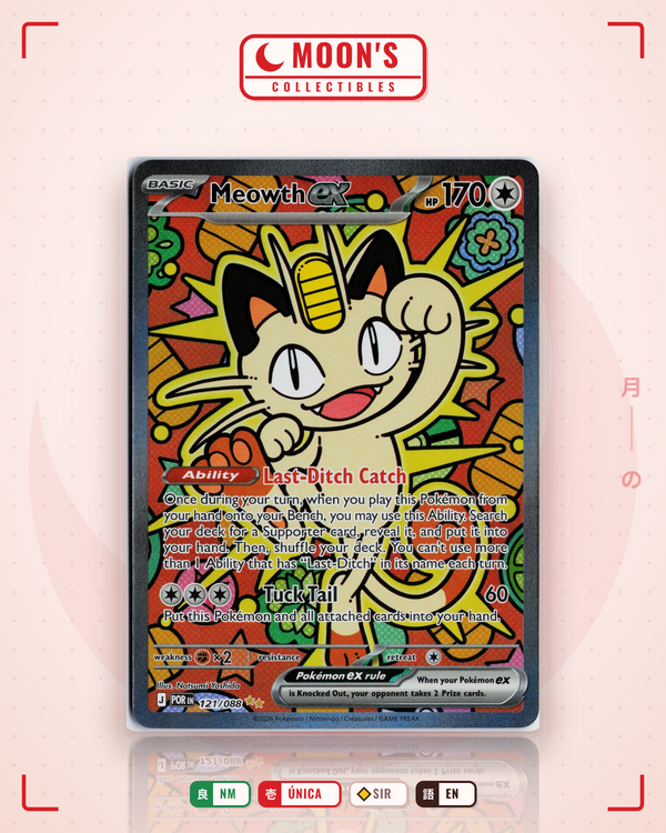Carta Pokémon Meowth ex · Perfect Order #121/088 (NM) — pieza única en Moon's Collectibles México