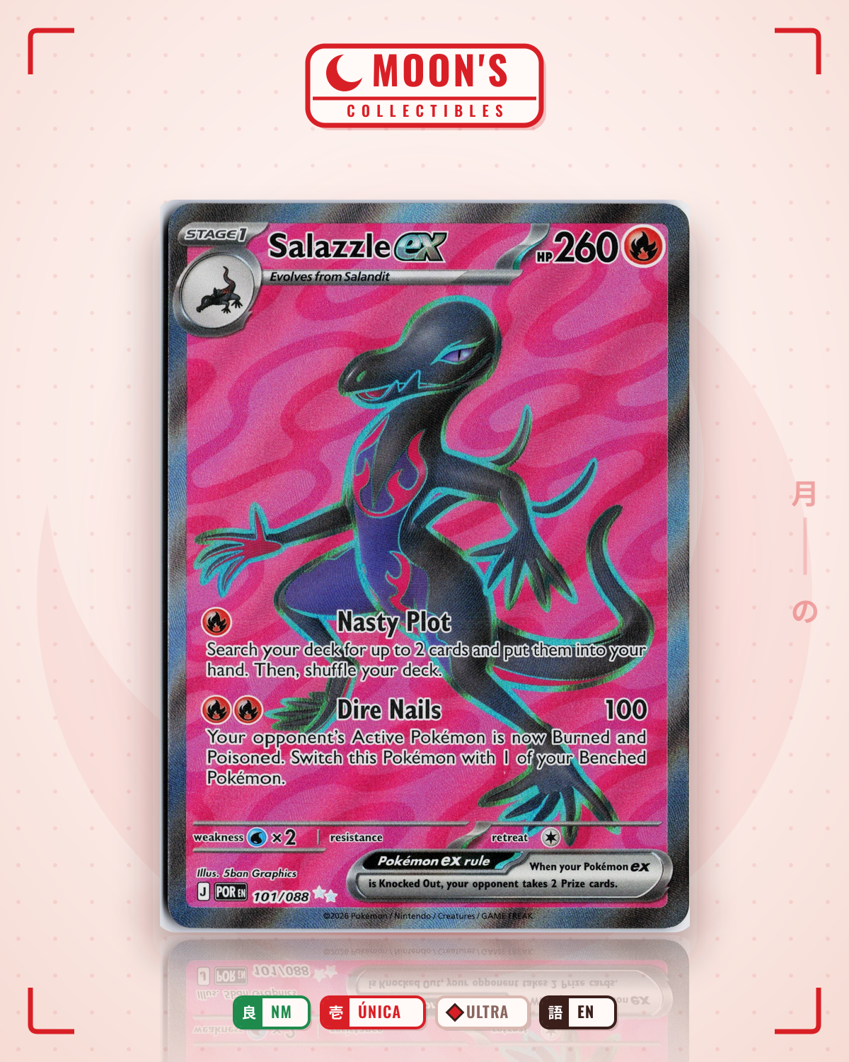 Carta Pokémon Salazzle ex · Perfect Order #101/088 (NM) — pieza única en Moon's Collectibles México