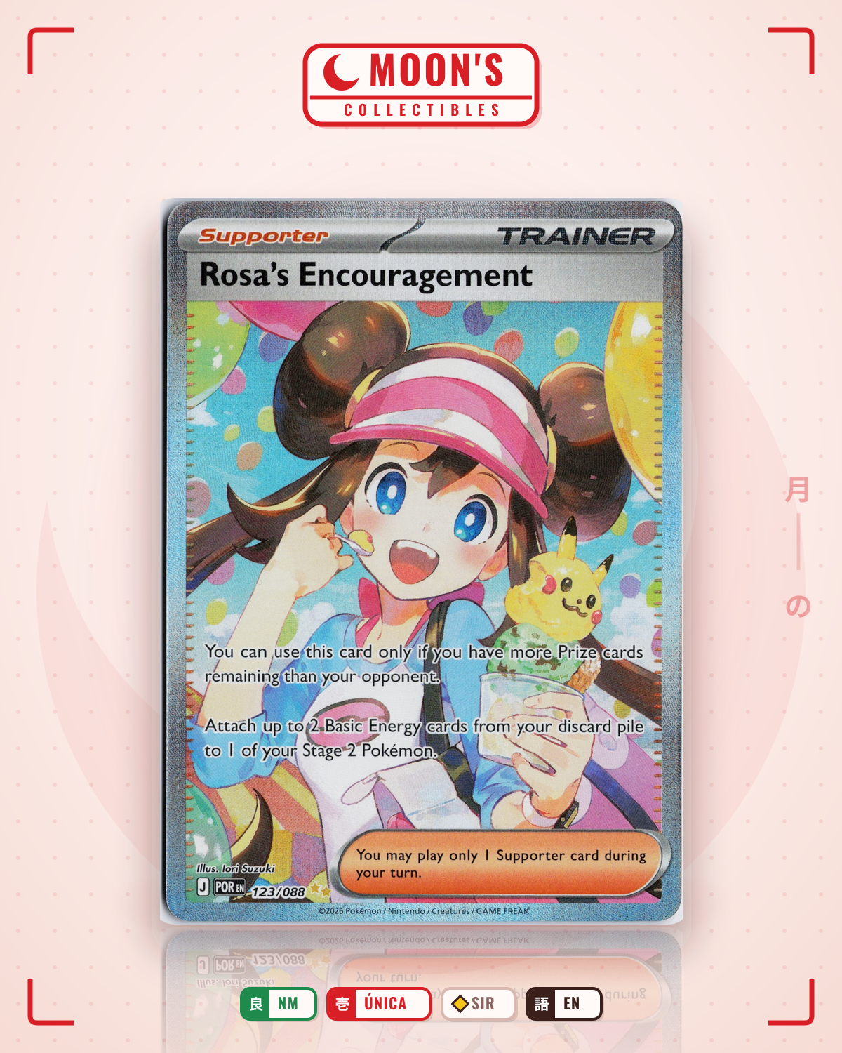 Carta Pokémon Rosa's Encouragement · Perfect Order #123/088 (NM) — pieza única en Moon's Collectibles México