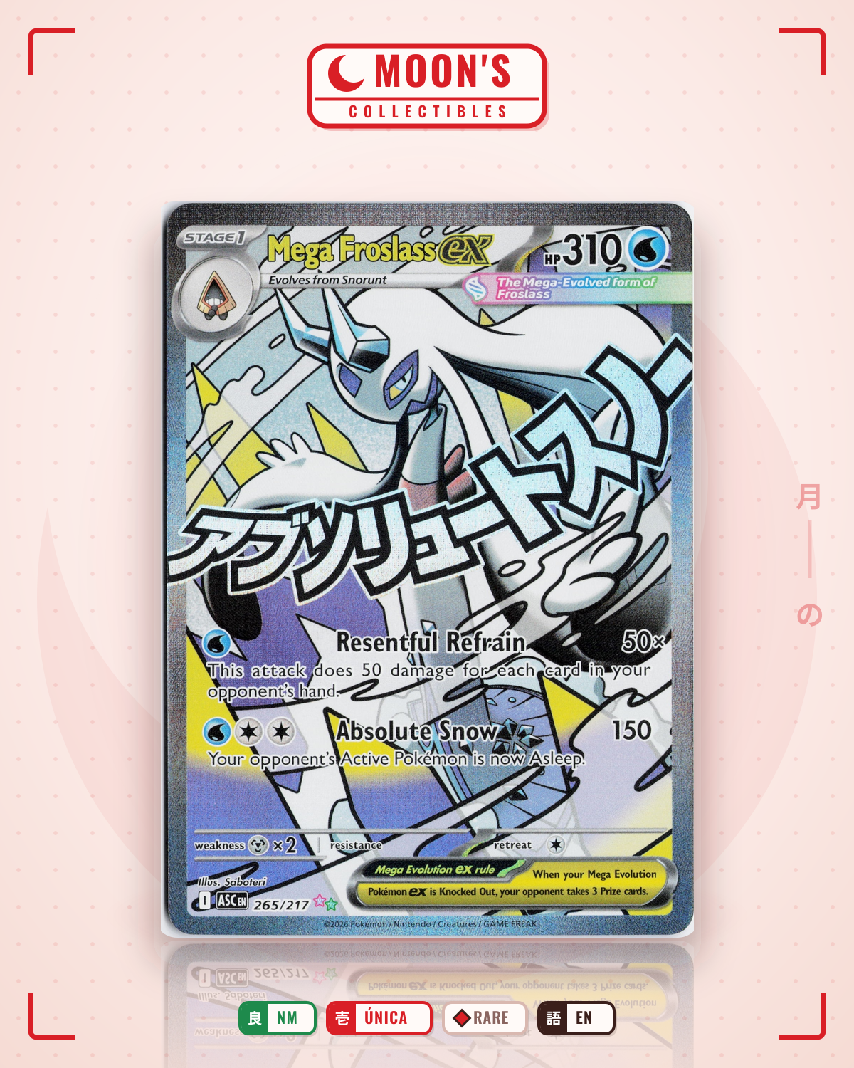 Carta Pokémon Mega Froslass ex · Ascended Heroes #265/217 (NM) — pieza única en Moon's Collectibles México