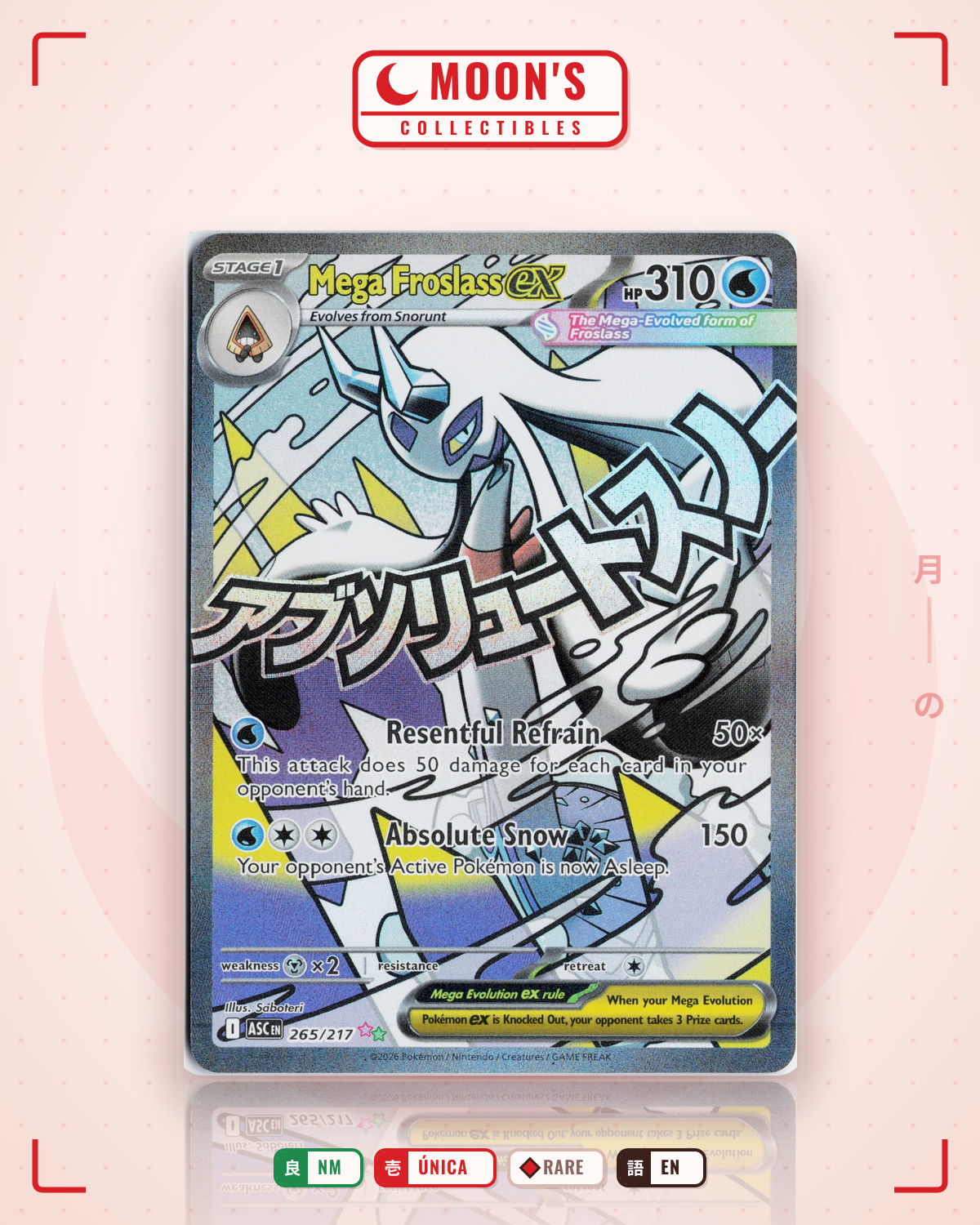 Carta Pokémon Mega Froslass ex · Ascended Heroes #265/217 (NM) — pieza única en Moon's Collectibles México