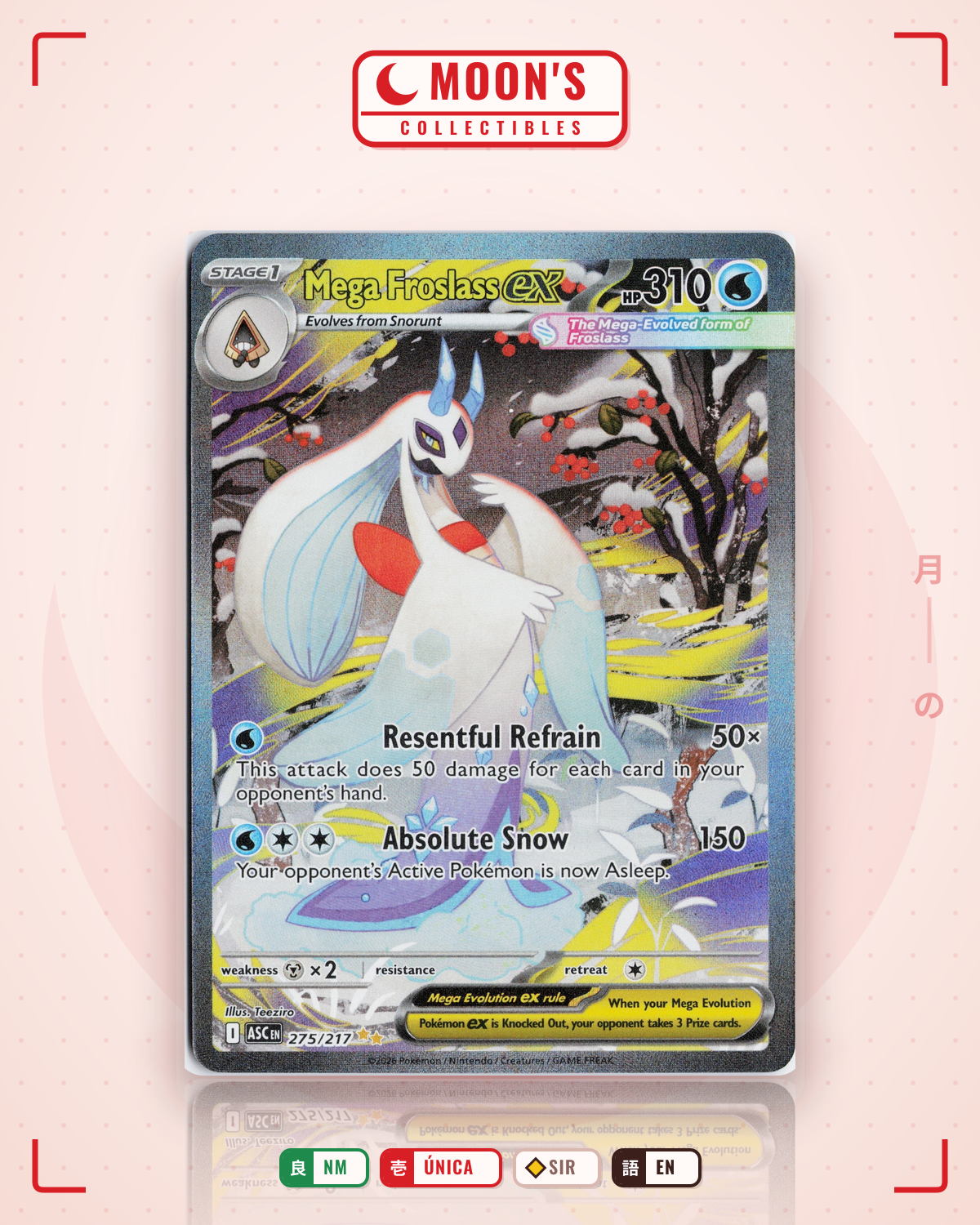 Carta Pokémon Mega Froslass ex · Ascended Heroes #275/217 (NM) — pieza única en Moon's Collectibles México