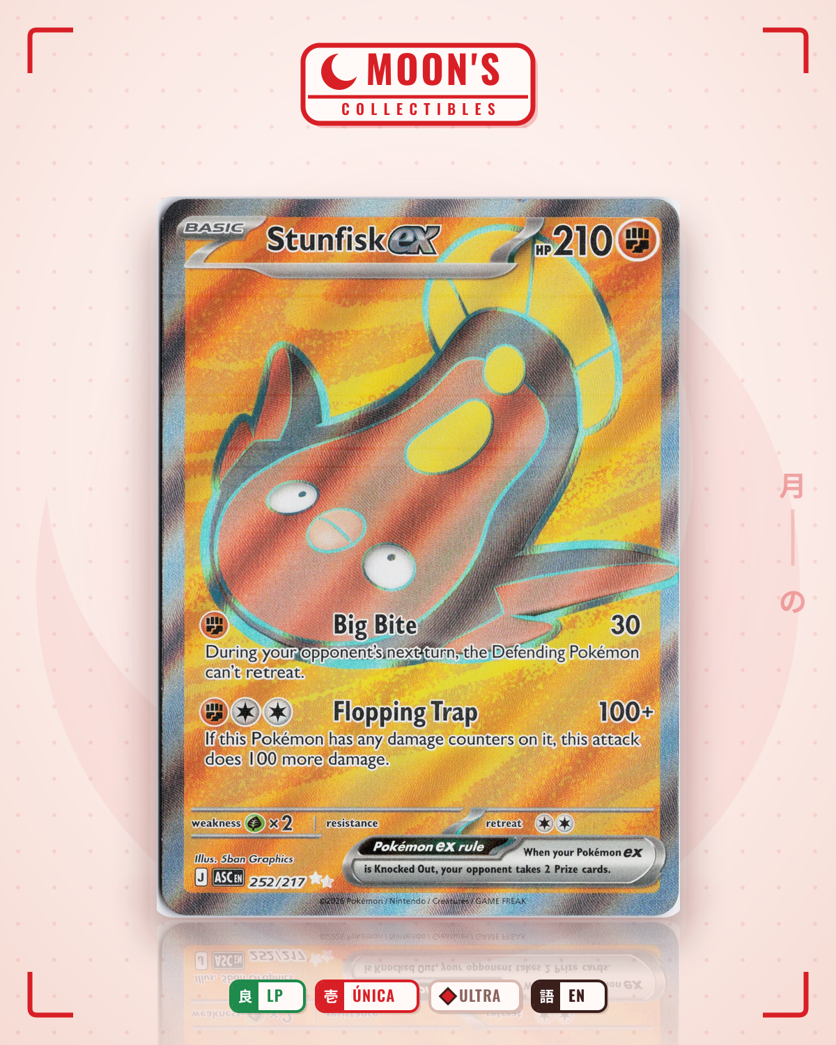 Carta Pokémon Stunfisk ex · Ascended Heroes #252/217 (LP) — pieza única en Moon's Collectibles México