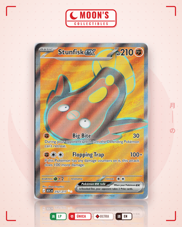 Carta Pokémon Stunfisk ex · Ascended Heroes #252/217 (LP) — pieza única en Moon's Collectibles México