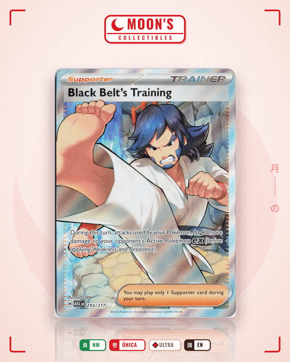 Carta Pokémon Black Belt's Training · Ascended Heroes #255/217 (NM) — pieza única en Moon's Collectibles México