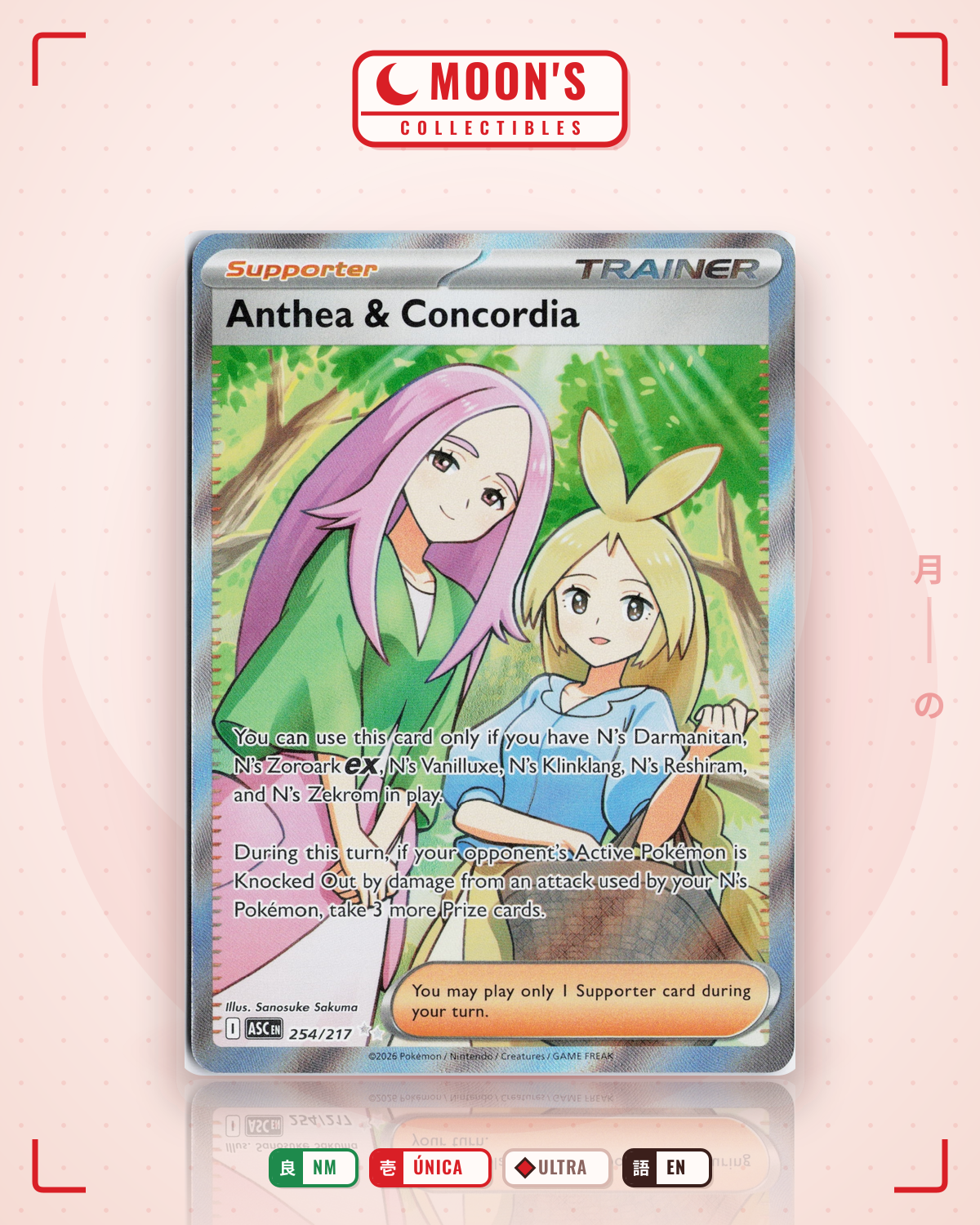 Carta Pokémon Anthea & Concordia · Ascended Heroes #254/217 (NM) — pieza única en Moon's Collectibles México