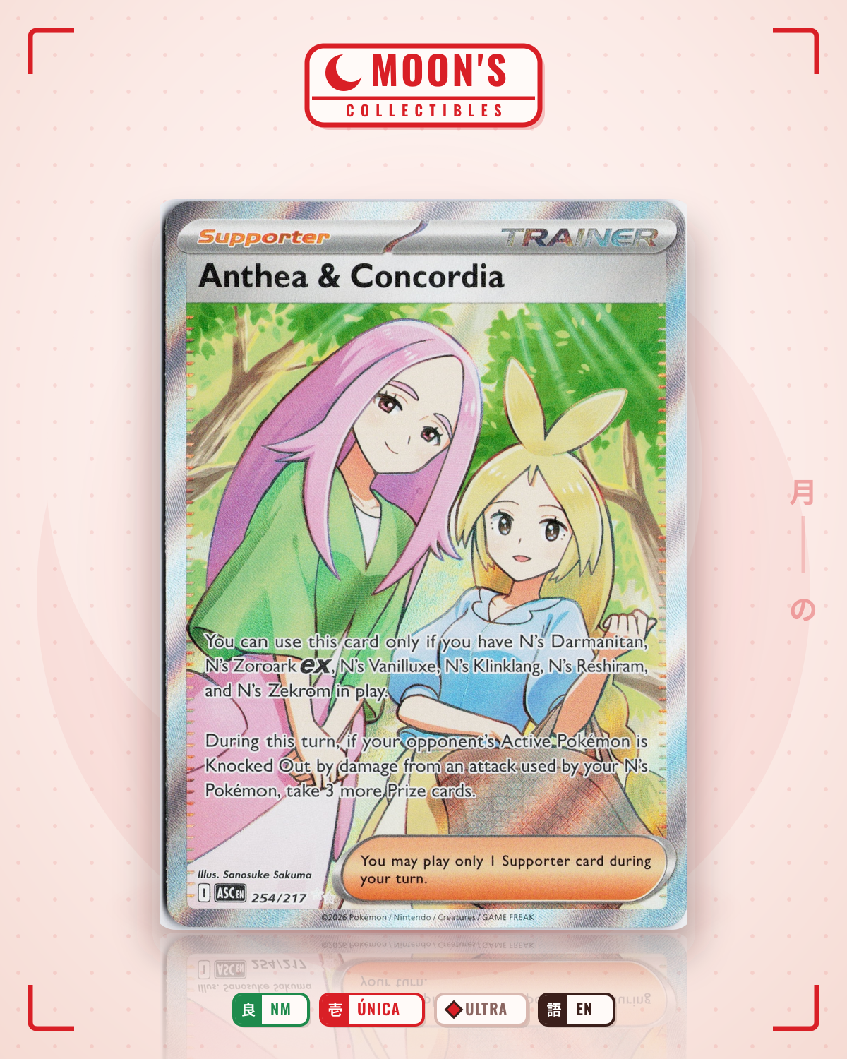 Carta Pokémon Anthea & Concordia · Ascended Heroes #254/217 (NM) — pieza única en Moon's Collectibles México