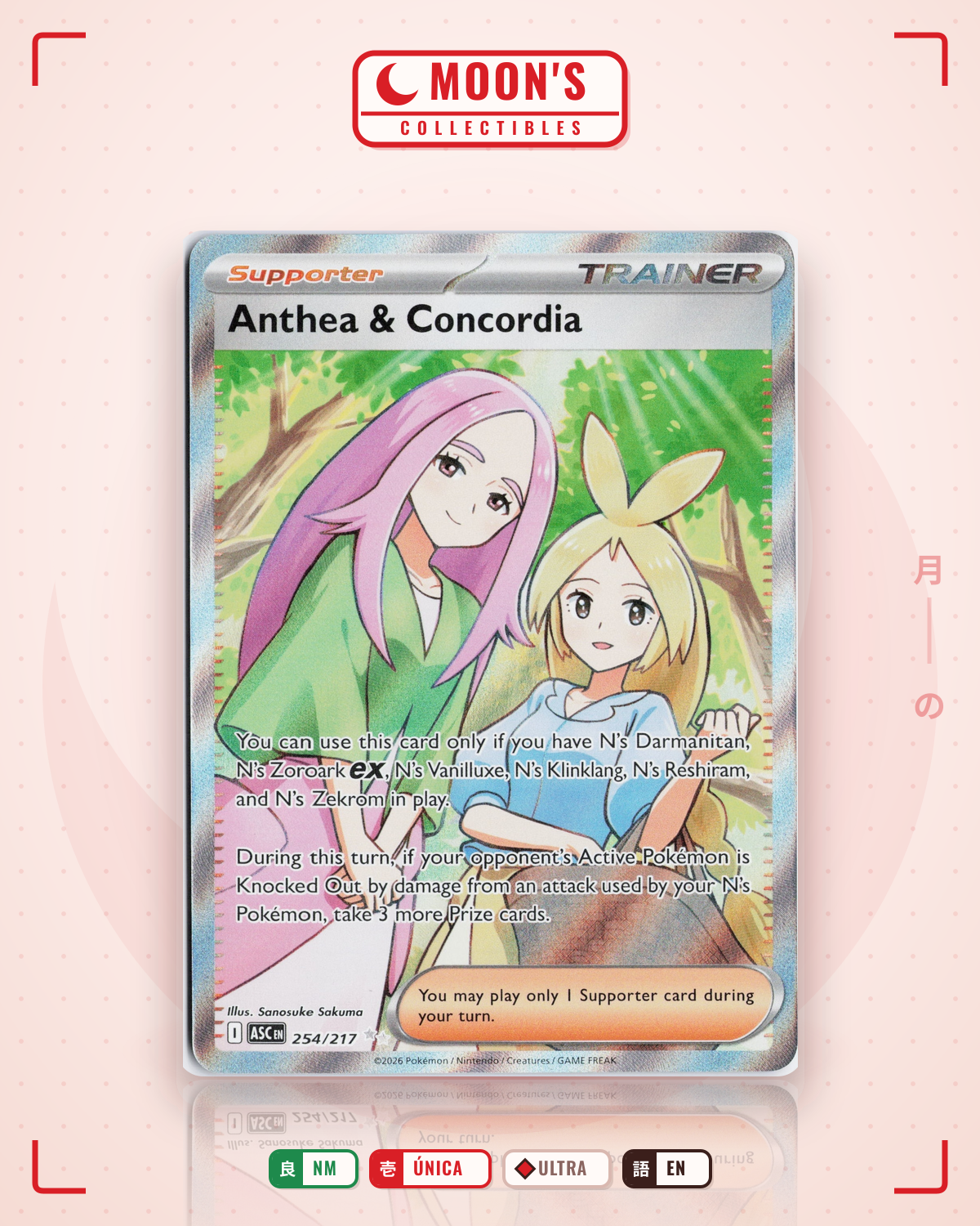 Carta Pokémon Anthea & Concordia · Ascended Heroes #254/217 (NM) — pieza única en Moon's Collectibles México