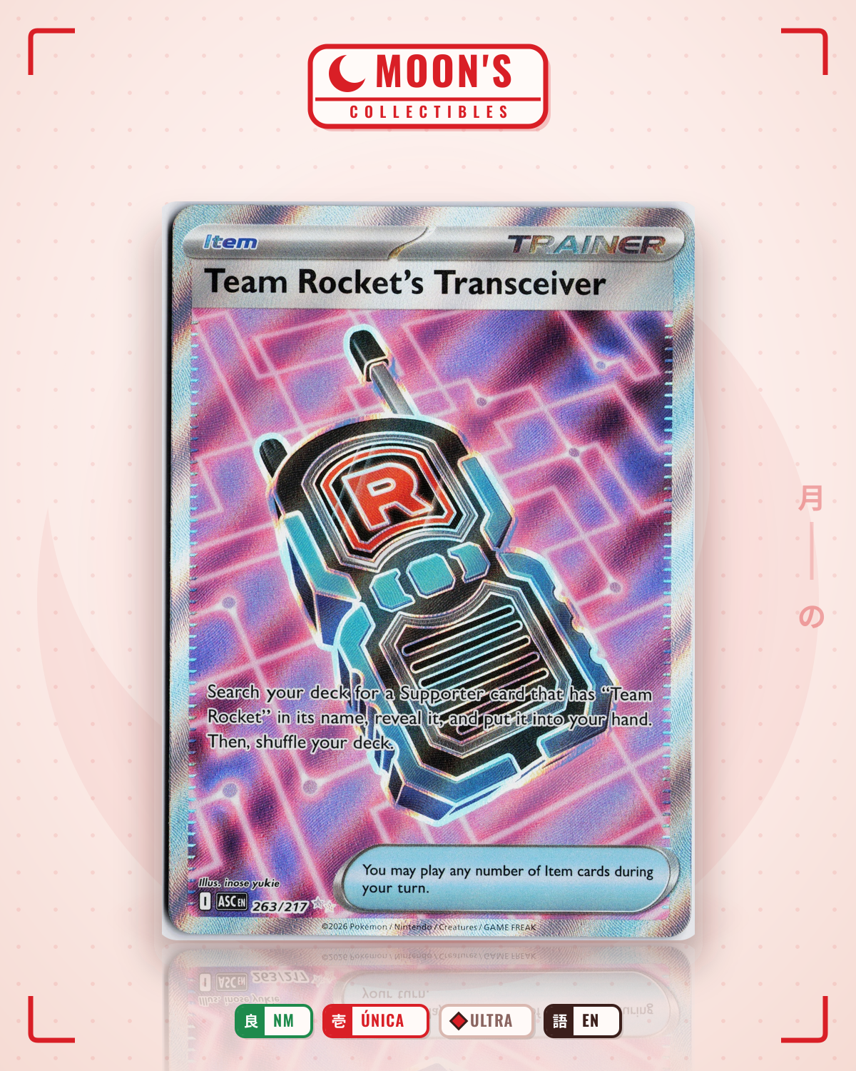 Carta Pokémon Team Rocket's Transceiver · Ascended Heroes #263/217 (NM) — pieza única en Moon's Collectibles México