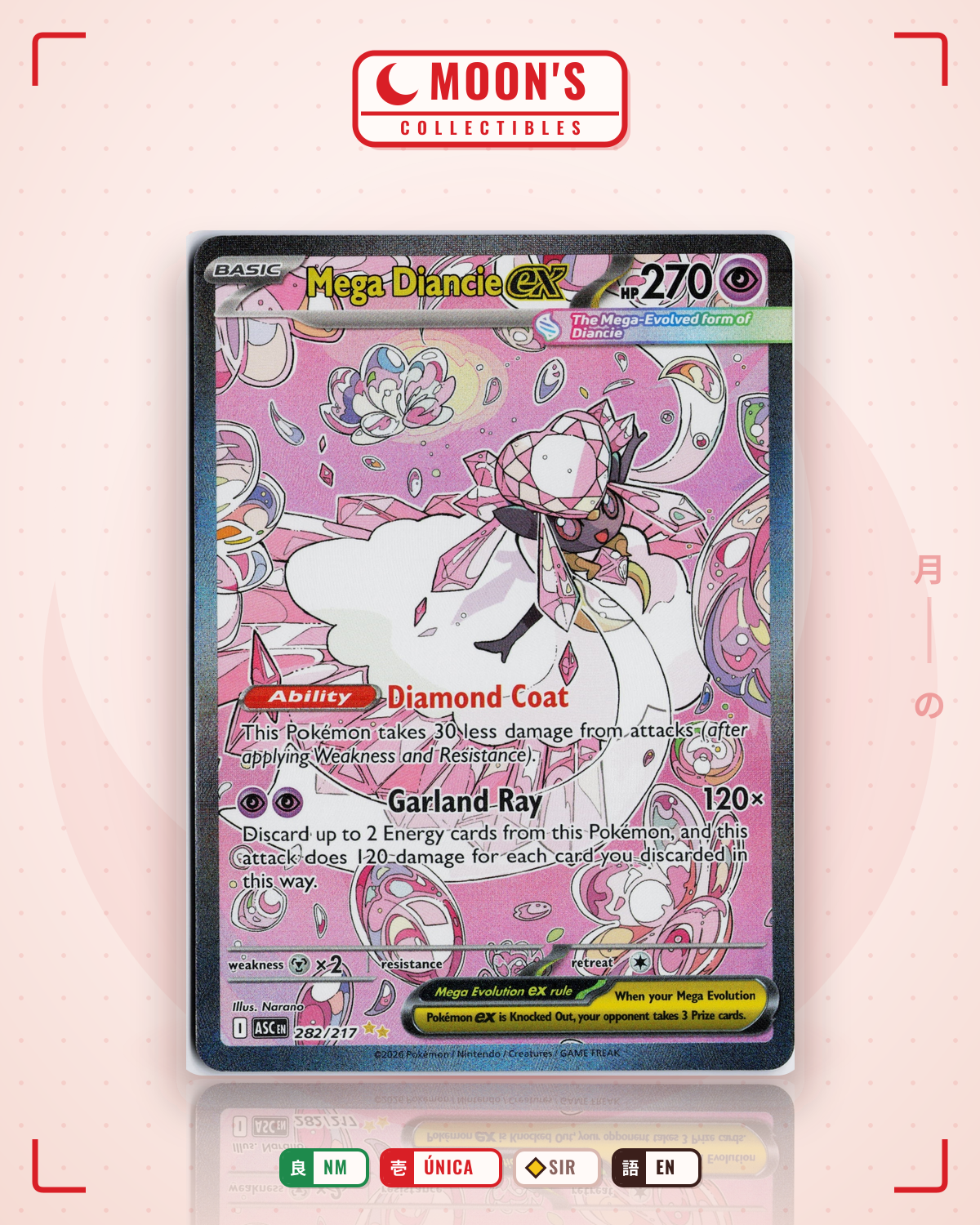 Carta Pokémon Mega Diancie ex · Ascended Heroes #282/217 (NM) — pieza única en Moon's Collectibles México