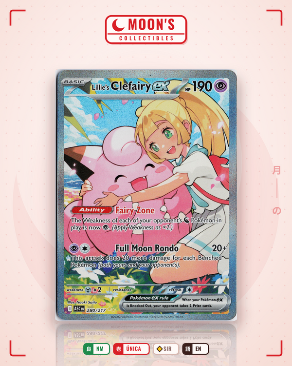 Carta Pokémon Lillie's Clefairy ex · Ascended Heroes #280/217 (NM) — pieza única en Moon's Collectibles México