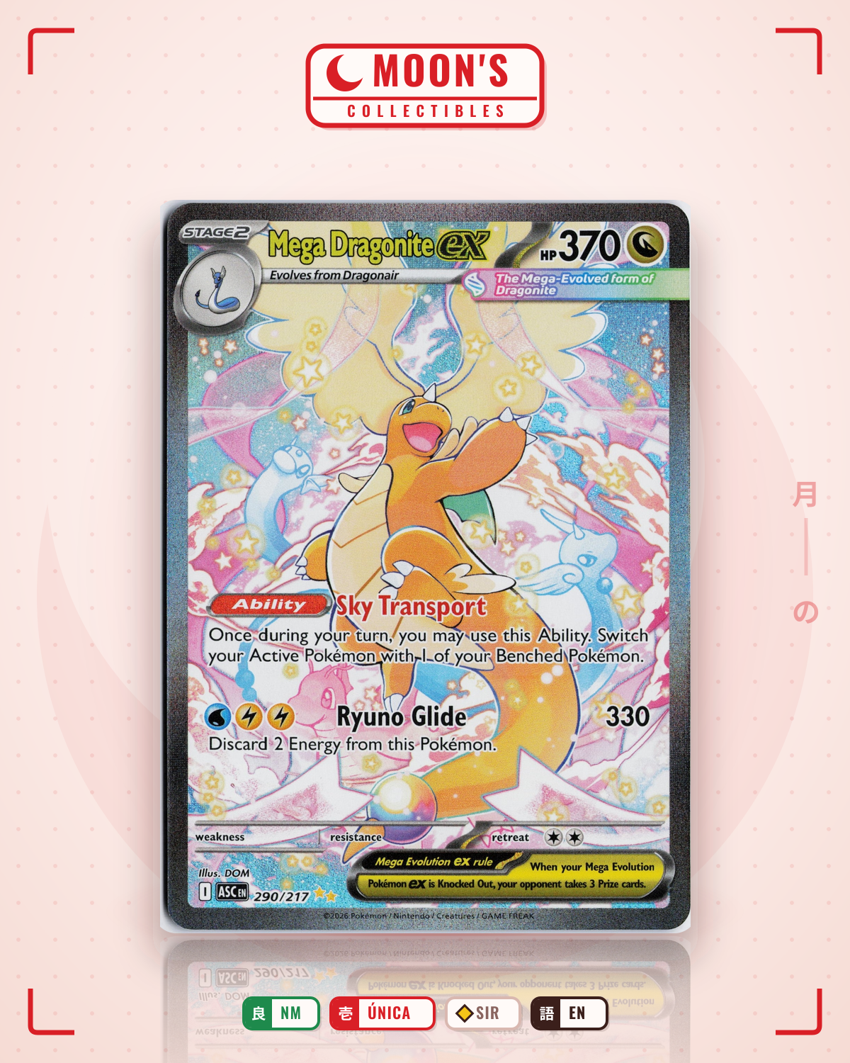 Carta Pokémon Mega Dragonite ex · Ascended Heroes #290/217 (NM) — pieza única en Moon's Collectibles México