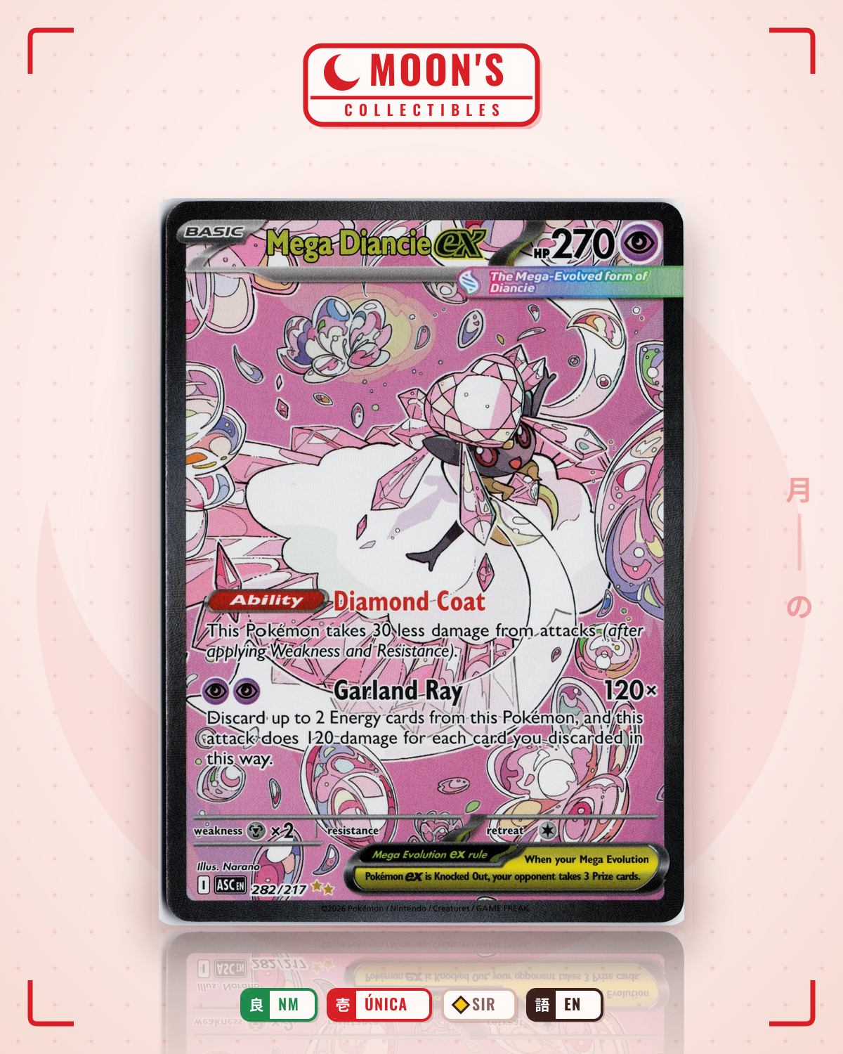 Carta Pokémon Mega Diancie ex · Ascended Heroes #282/217 (NM) — pieza única en Moon's Collectibles México
