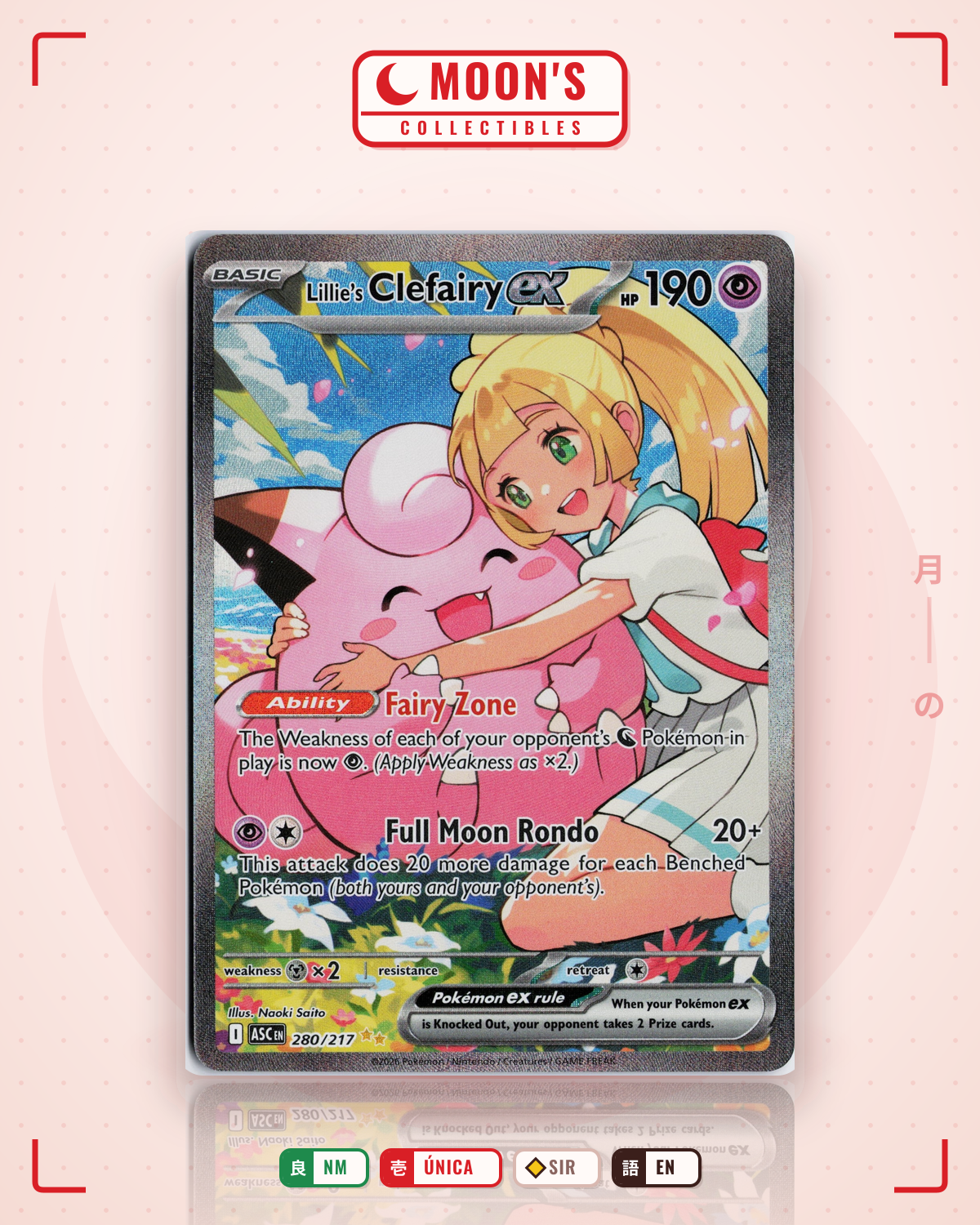 Carta Pokémon Lillie's Clefairy ex · Ascended Heroes #280/217 (NM) — pieza única en Moon's Collectibles México