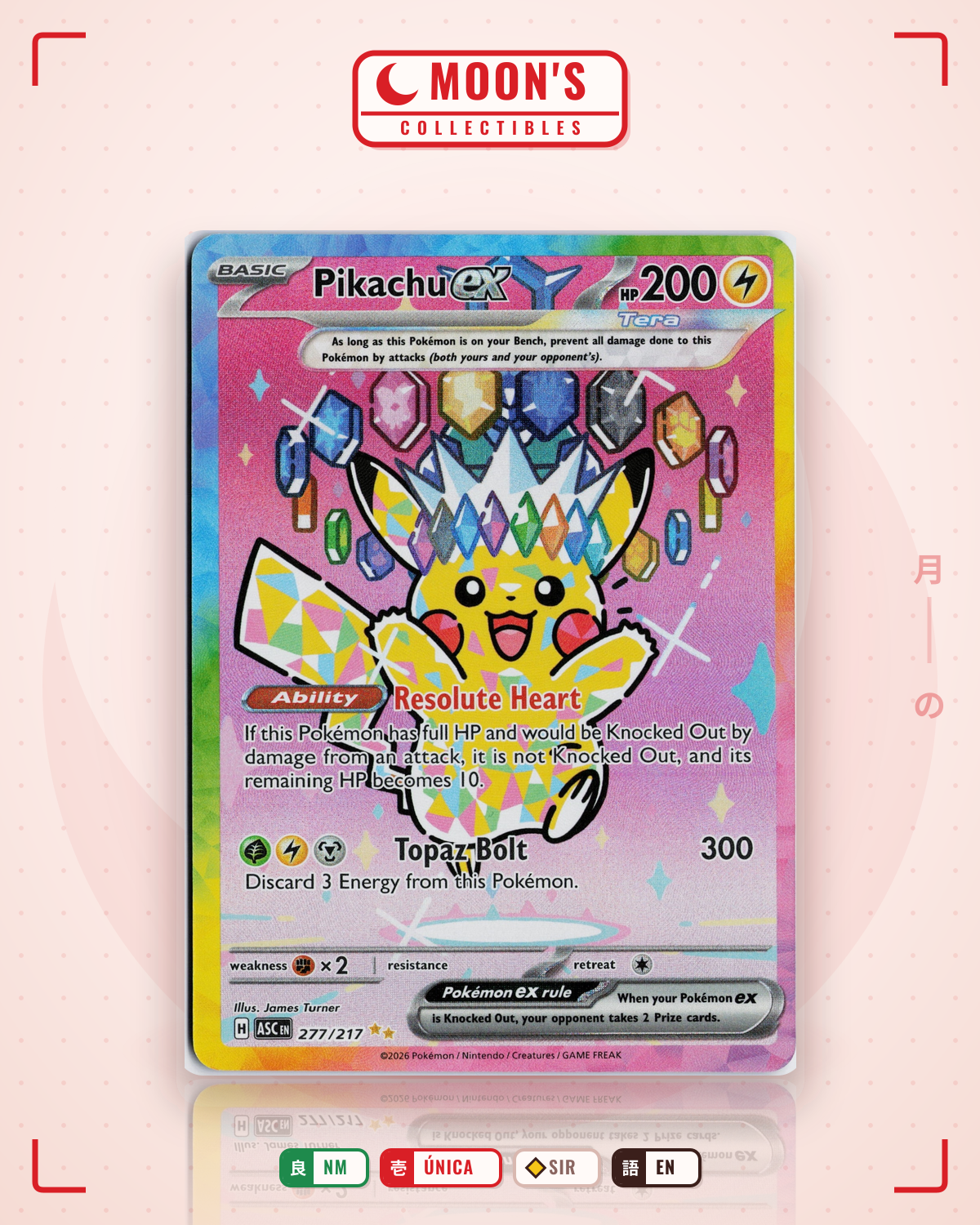 Carta Pokémon Pikachu ex · Ascended Heroes #277/217 (NM) — pieza única en Moon's Collectibles México