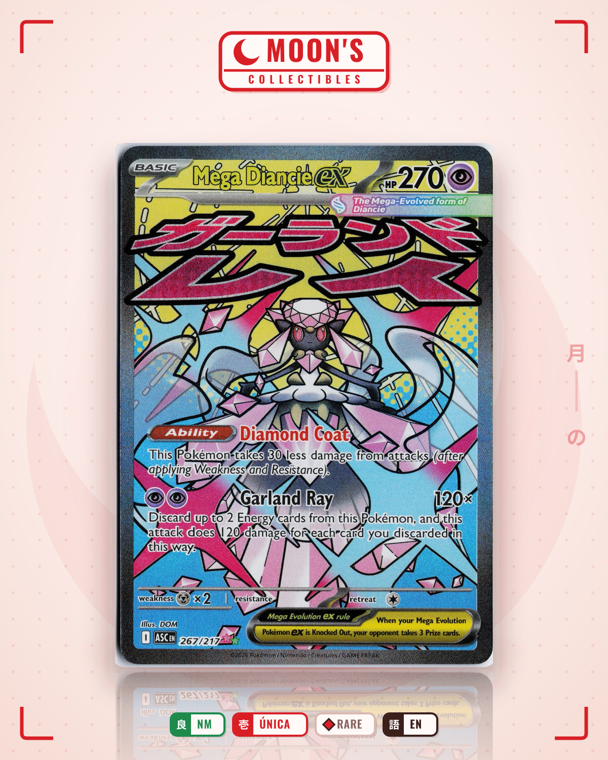 Carta Pokémon Mega Diancie ex · Ascended Heroes #267/217 (NM) — pieza única en Moon's Collectibles México