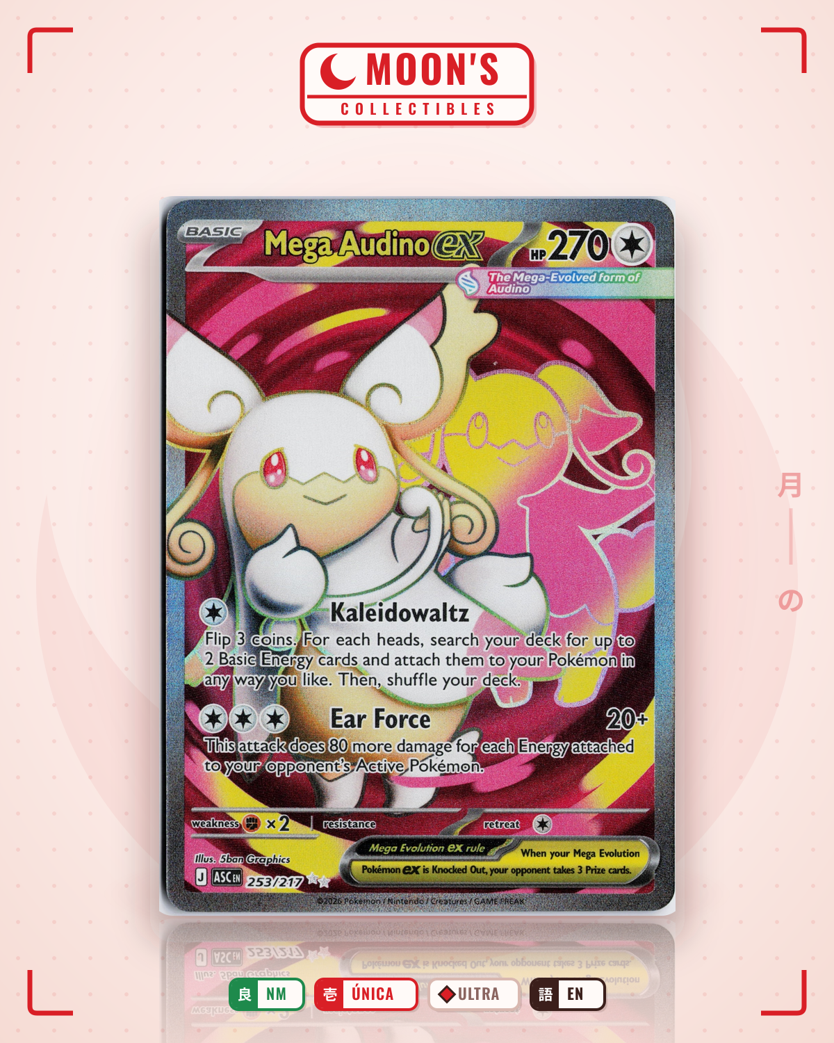 Carta Pokémon Mega Audino ex · Ascended Heroes #253/217 (NM) — pieza única en Moon's Collectibles México