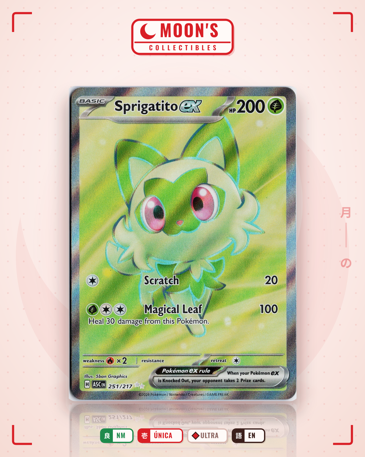 Carta Pokémon Sprigatito ex · Ascended Heroes #251/217 (NM) — pieza única en Moon's Collectibles México