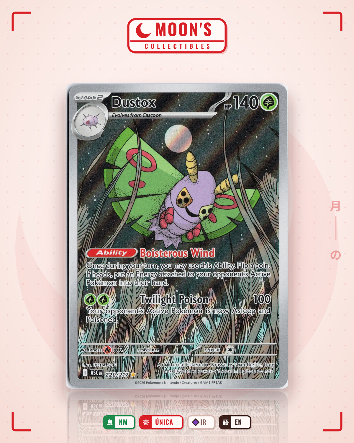 Carta Pokémon Dustox · Ascended Heroes #220/217 (NM) — pieza única en Moon's Collectibles México
