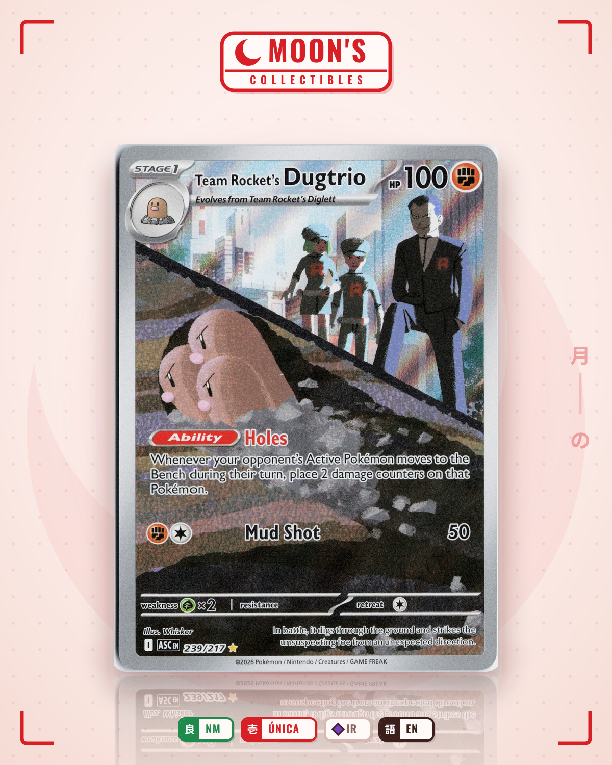 Carta Pokémon Team Rocket's Dugtrio · Ascended Heroes #239/217 (NM) — pieza única en Moon's Collectibles México