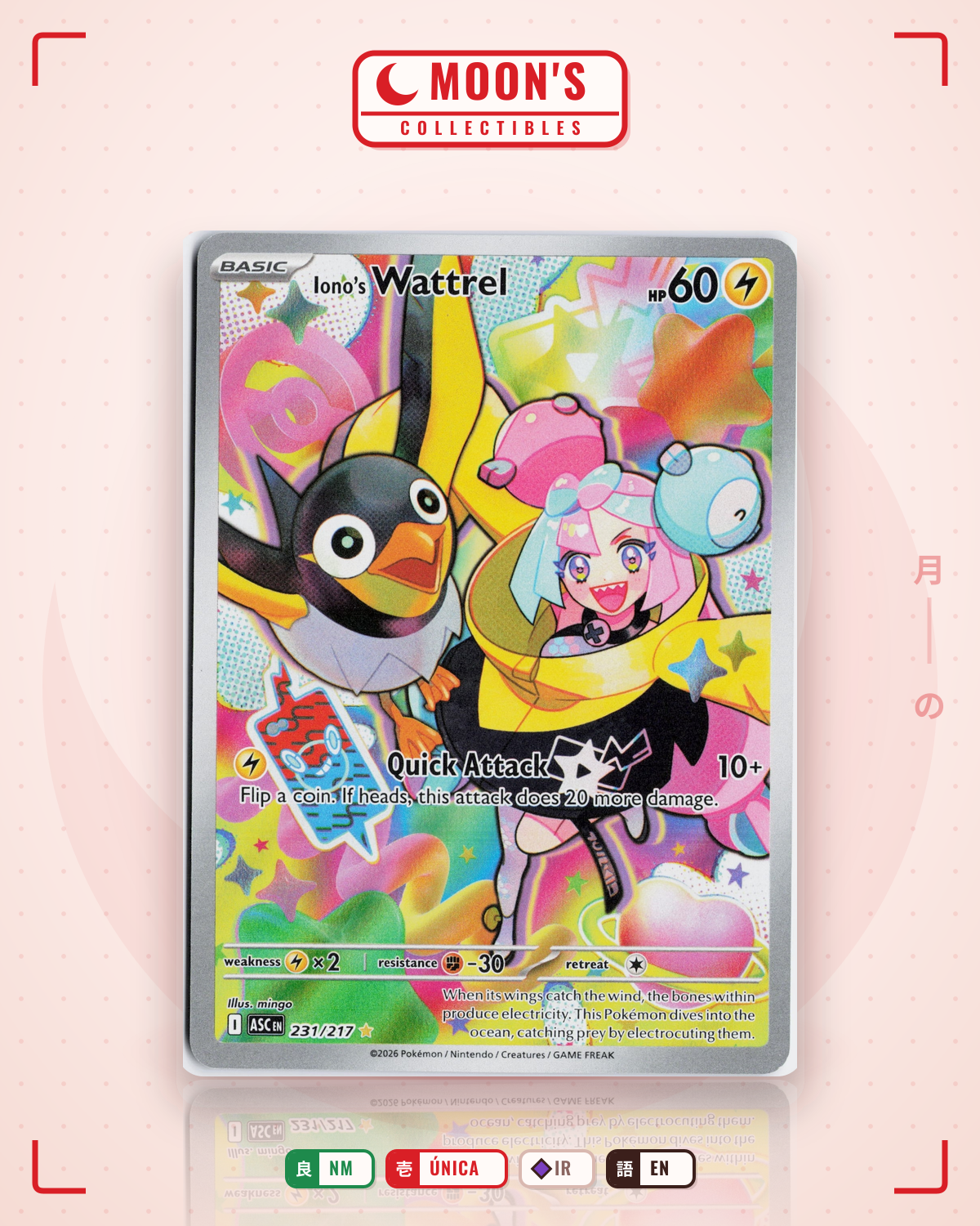 Carta Pokémon Iono's Wattrel · Ascended Heroes #231/217 (NM) — pieza única en Moon's Collectibles México