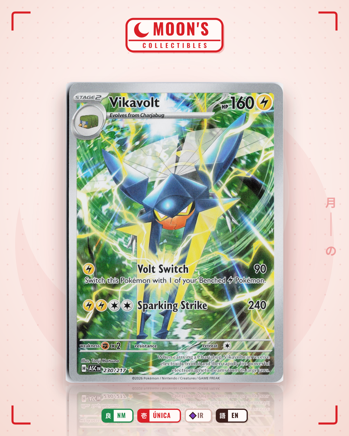Carta Pokémon Vikavolt · Ascended Heroes #230/217 (NM) — pieza única en Moon's Collectibles México