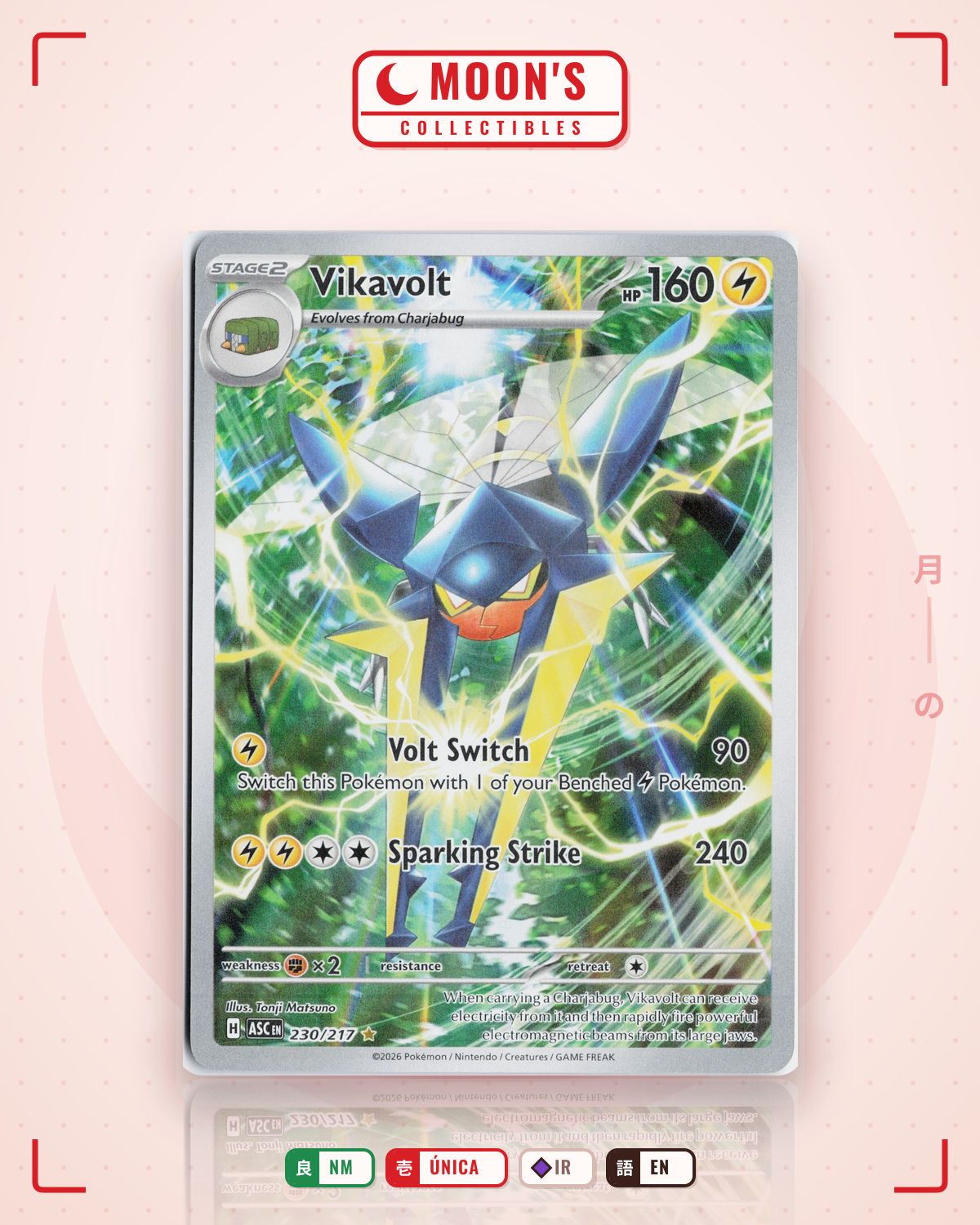 Carta Pokémon Vikavolt · Ascended Heroes #230/217 (NM) — pieza única en Moon's Collectibles México
