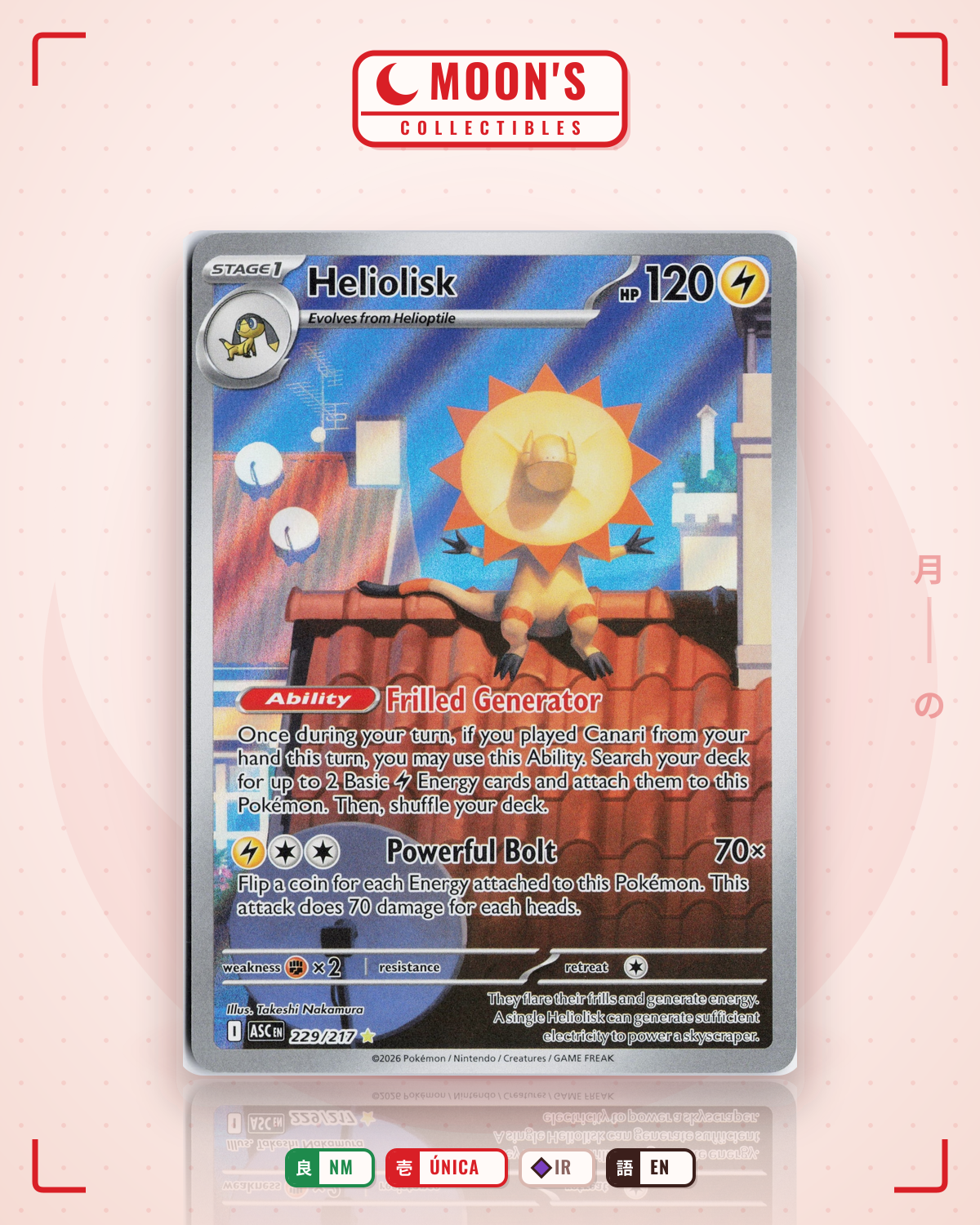 Carta Pokémon Heliolisk · Ascended Heroes #229/217 (NM) — pieza única en Moon's Collectibles México