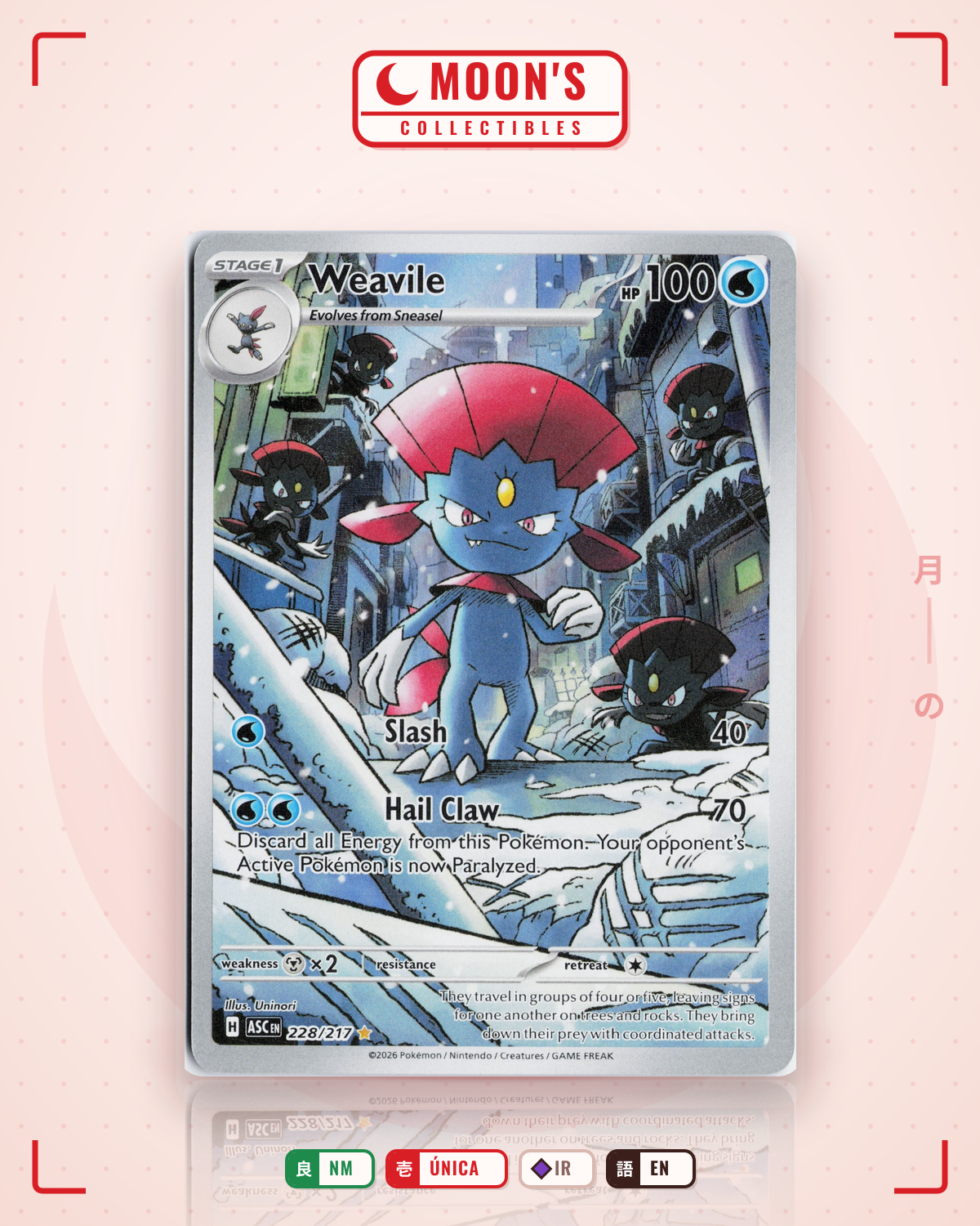 Carta Pokémon Weavile · Ascended Heroes #228/217 (NM) — pieza única en Moon's Collectibles México