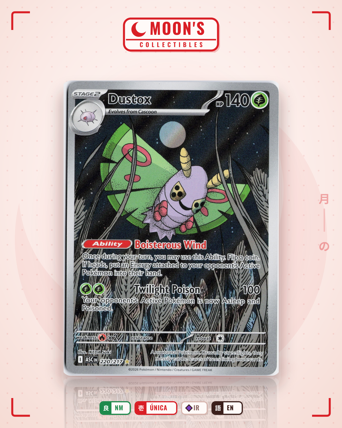 Carta Pokémon Dustox · Ascended Heroes #220/217 (NM) — pieza única en Moon's Collectibles México