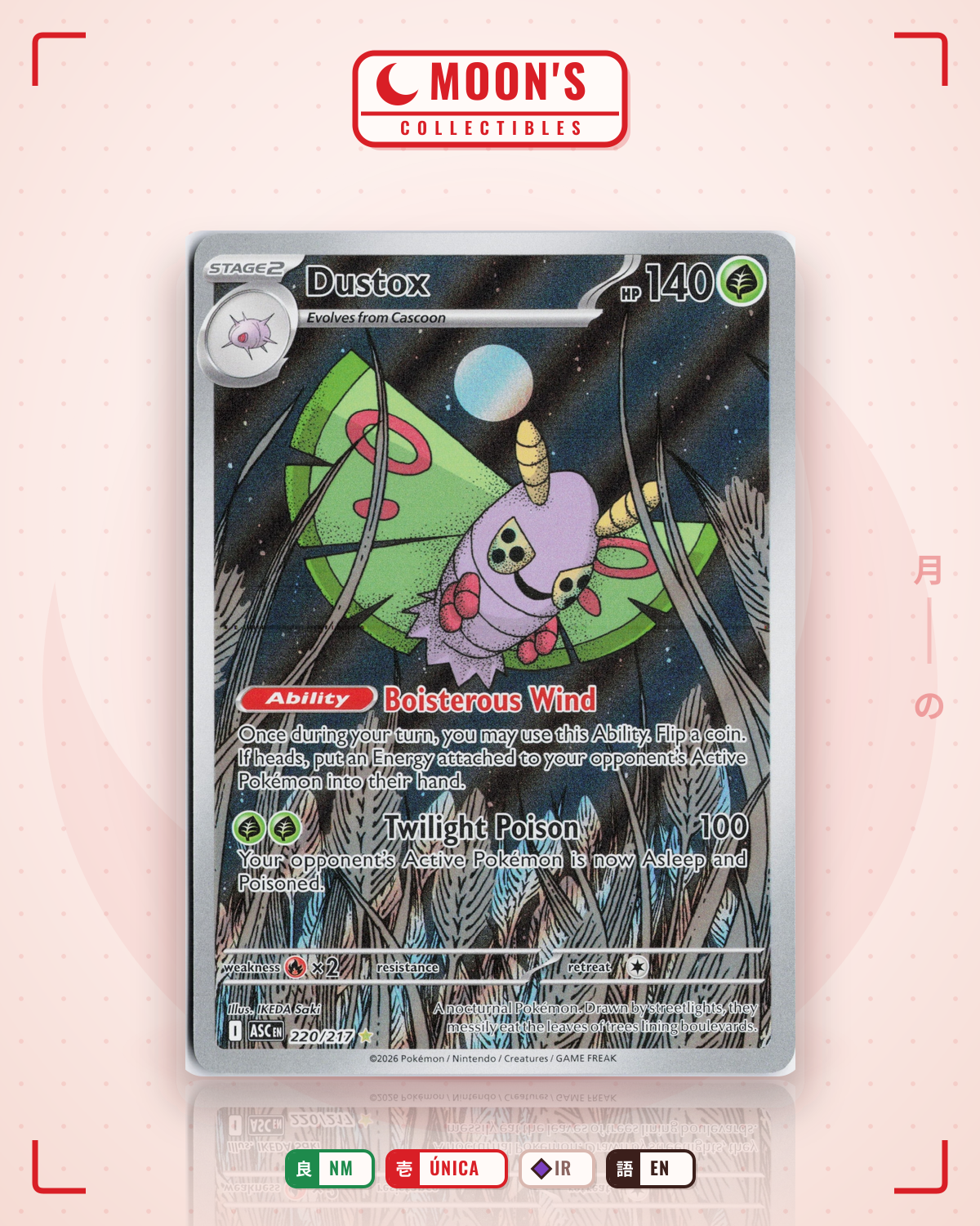 Carta Pokémon Dustox · Ascended Heroes #220/217 (NM) — pieza única en Moon's Collectibles México