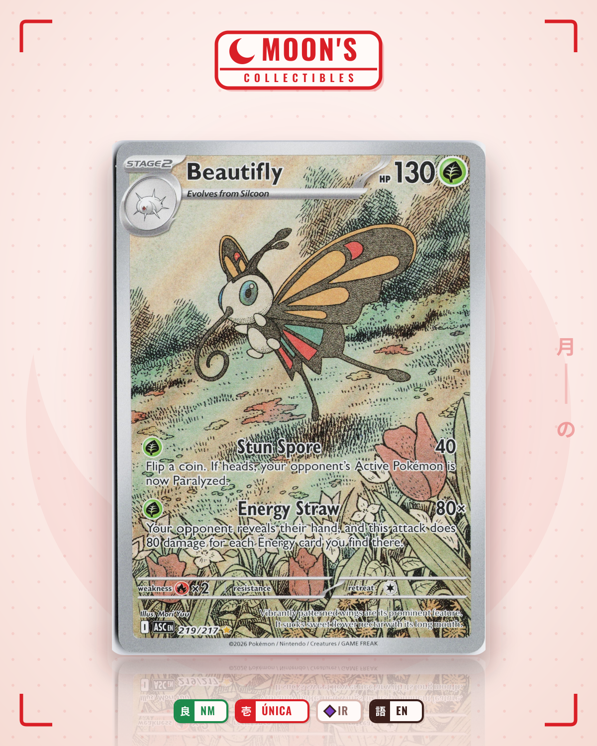 Carta Pokémon Beautifly · Ascended Heroes #219/217 (NM) — pieza única en Moon's Collectibles México