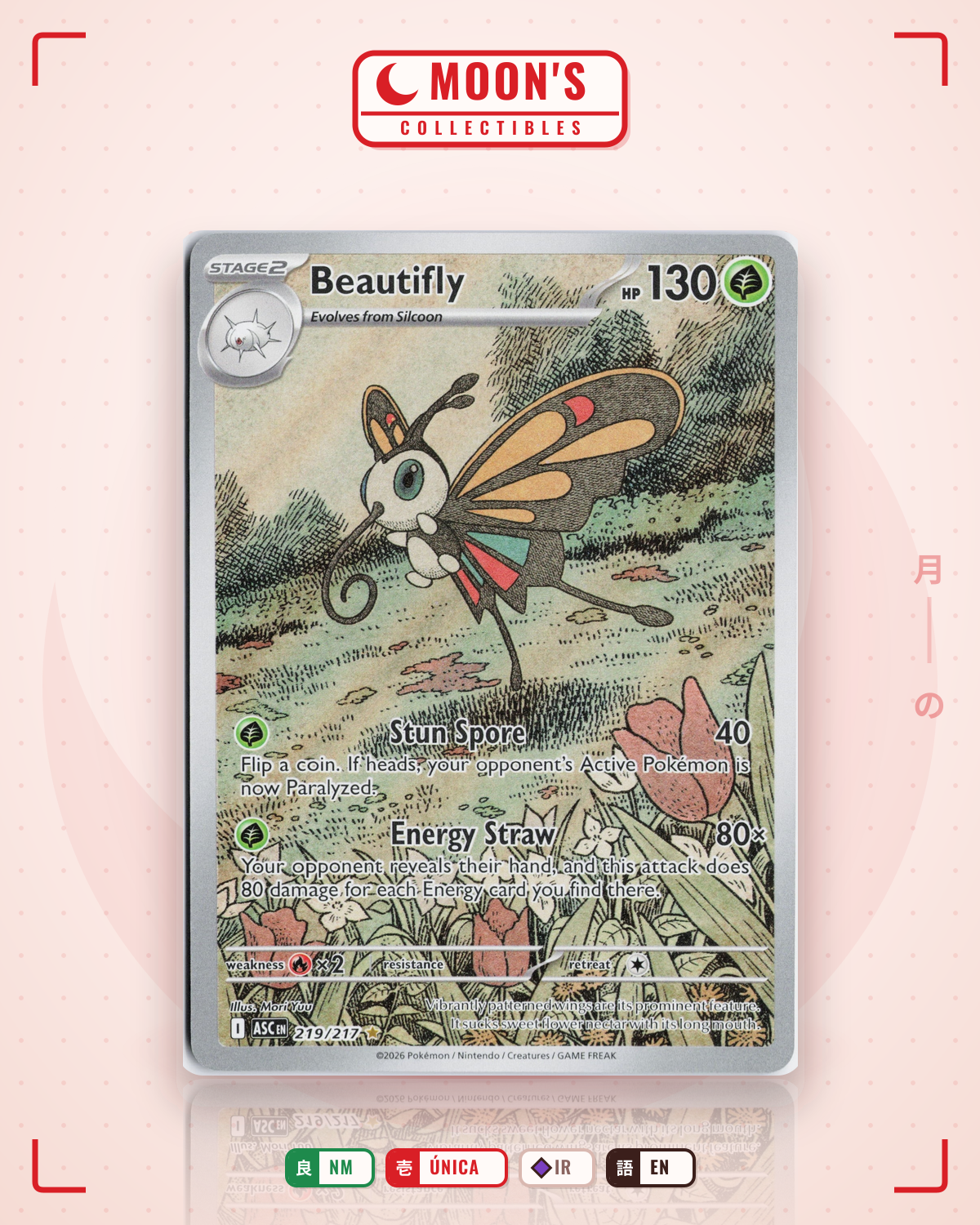 Carta Pokémon Beautifly · Ascended Heroes #219/217 (NM) — pieza única en Moon's Collectibles México