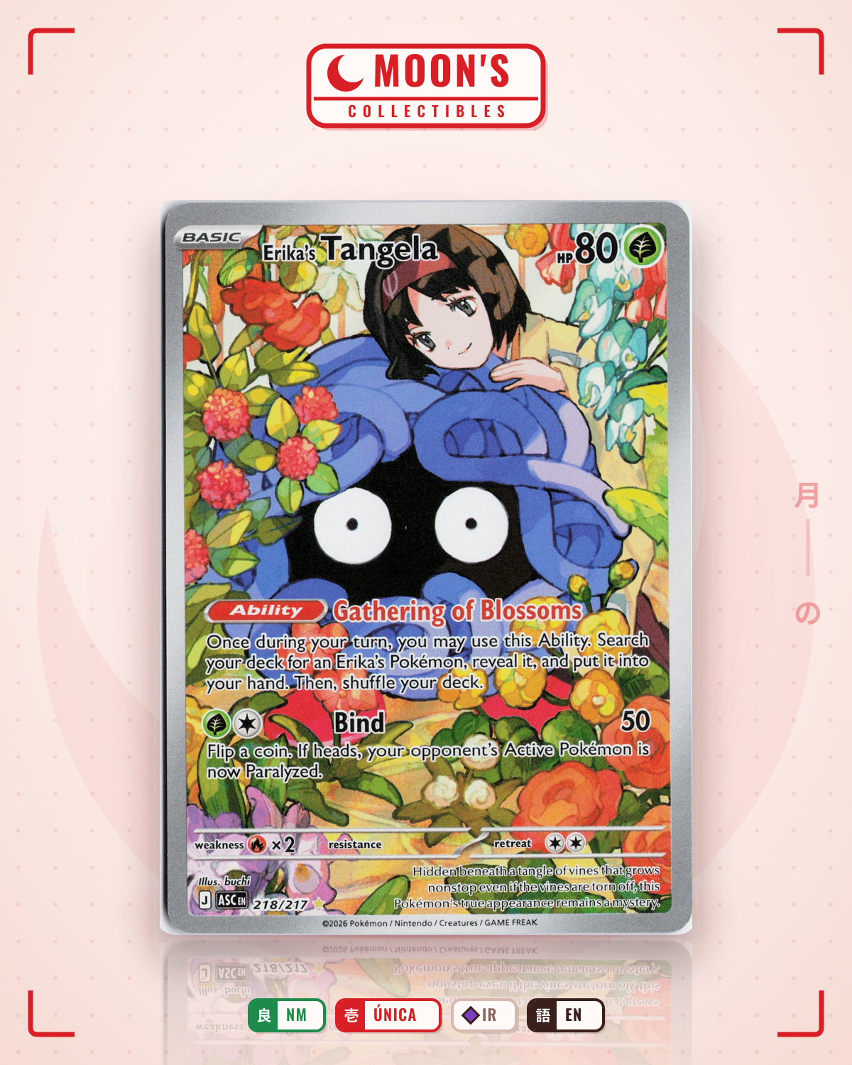 Carta Pokémon Erika's Tangela · Ascended Heroes #218/217 (NM) — pieza única en Moon's Collectibles México
