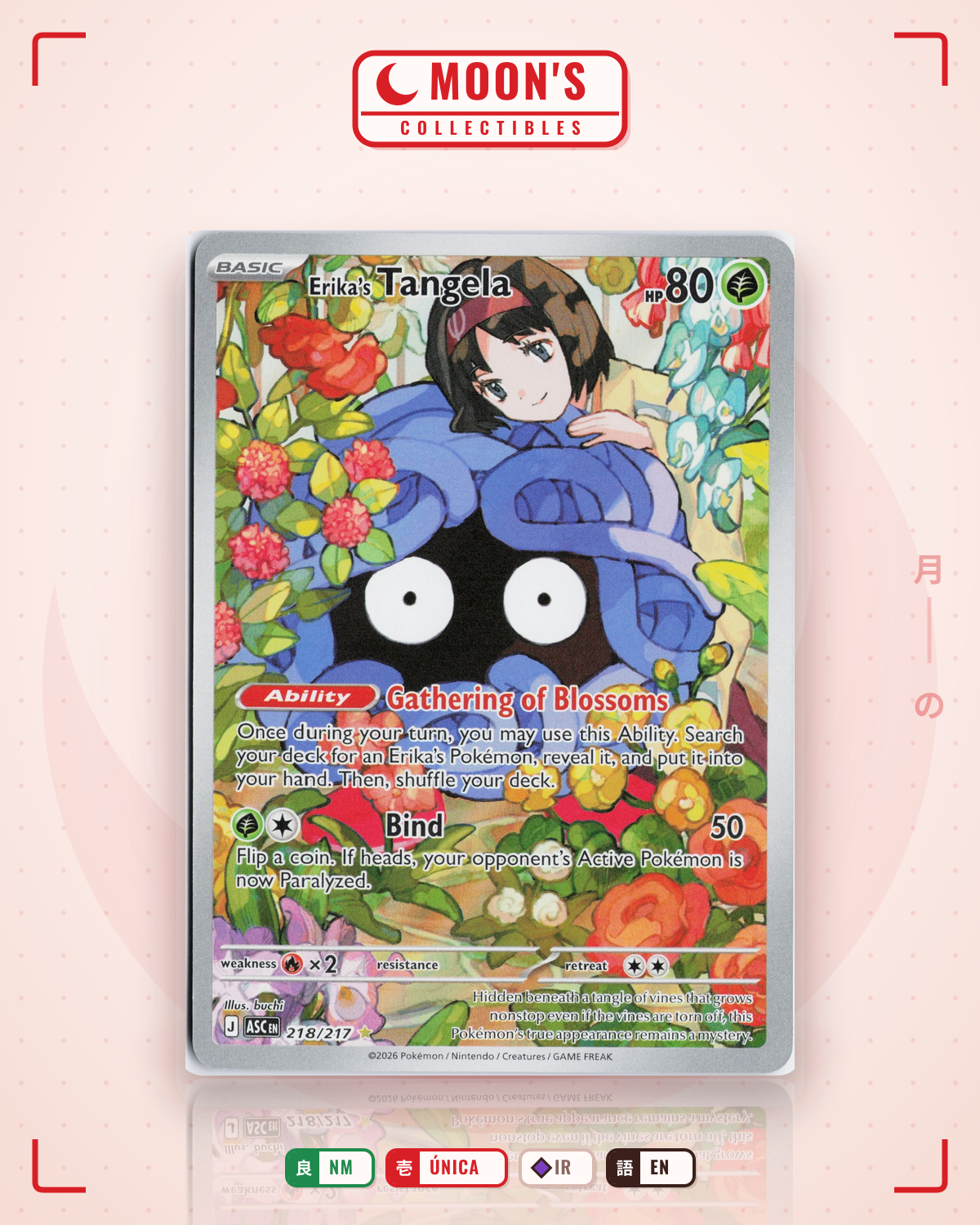 Carta Pokémon Erika's Tangela · Ascended Heroes #218/217 (NM) — pieza única en Moon's Collectibles México