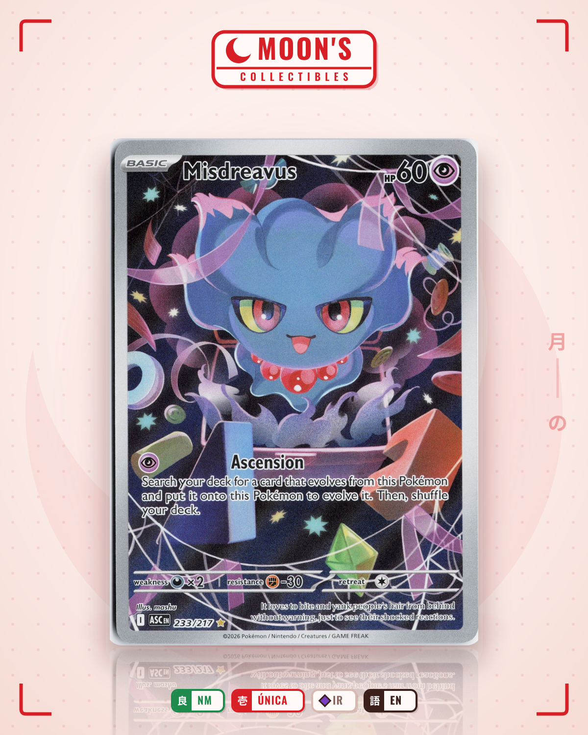 Carta Pokémon Misdreavus · Ascended Heroes #233/217 (NM) — pieza única en Moon's Collectibles México