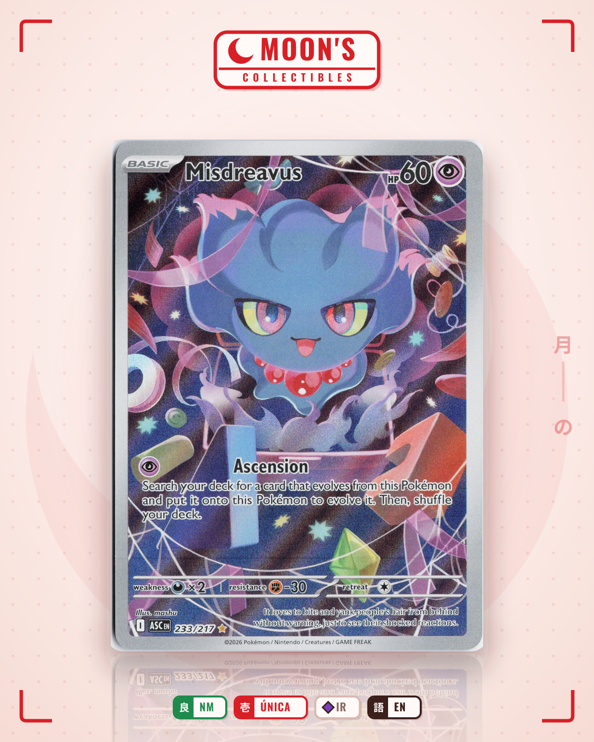 Carta Pokémon Misdreavus · Ascended Heroes #233/217 (NM) — pieza única en Moon's Collectibles México