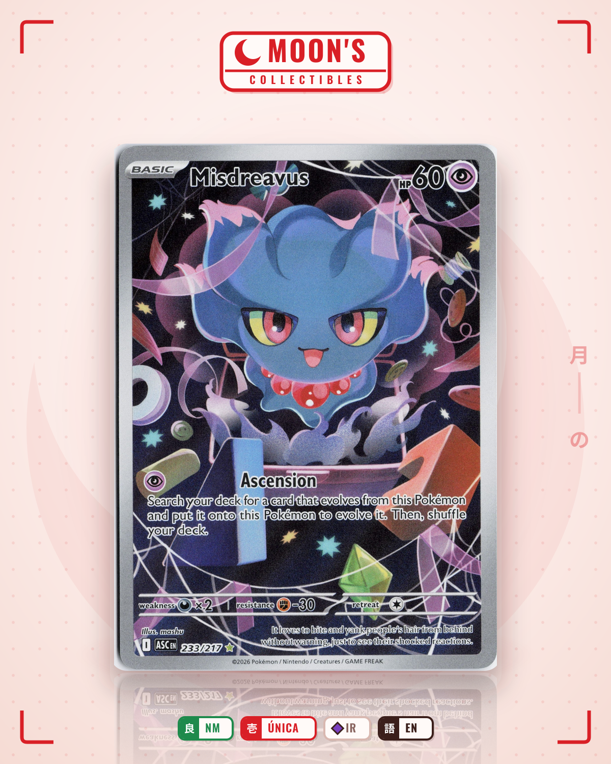Carta Pokémon Misdreavus · Ascended Heroes #233/217 (NM) — pieza única en Moon's Collectibles México