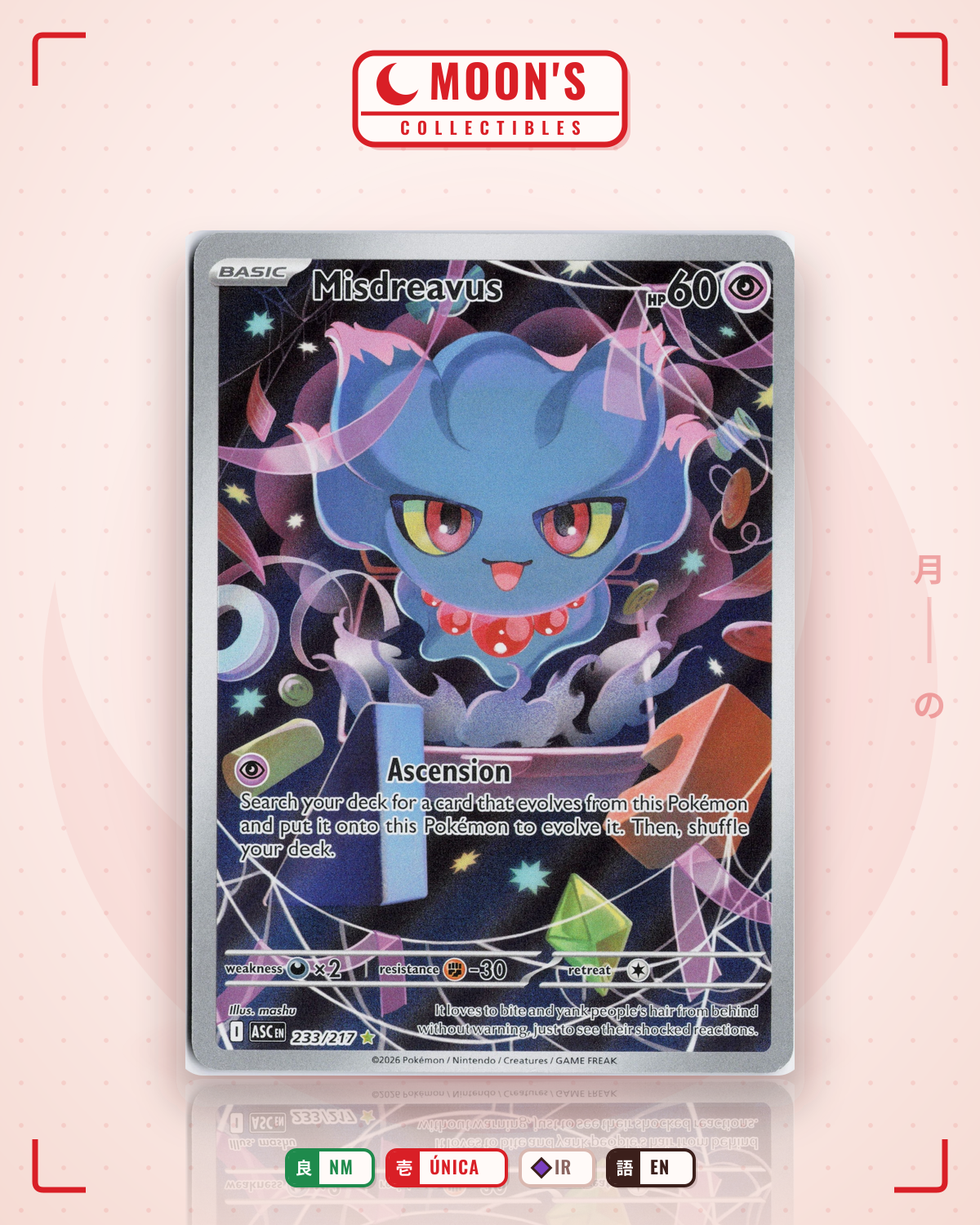 Carta Pokémon Misdreavus · Ascended Heroes #233/217 (NM) — pieza única en Moon's Collectibles México