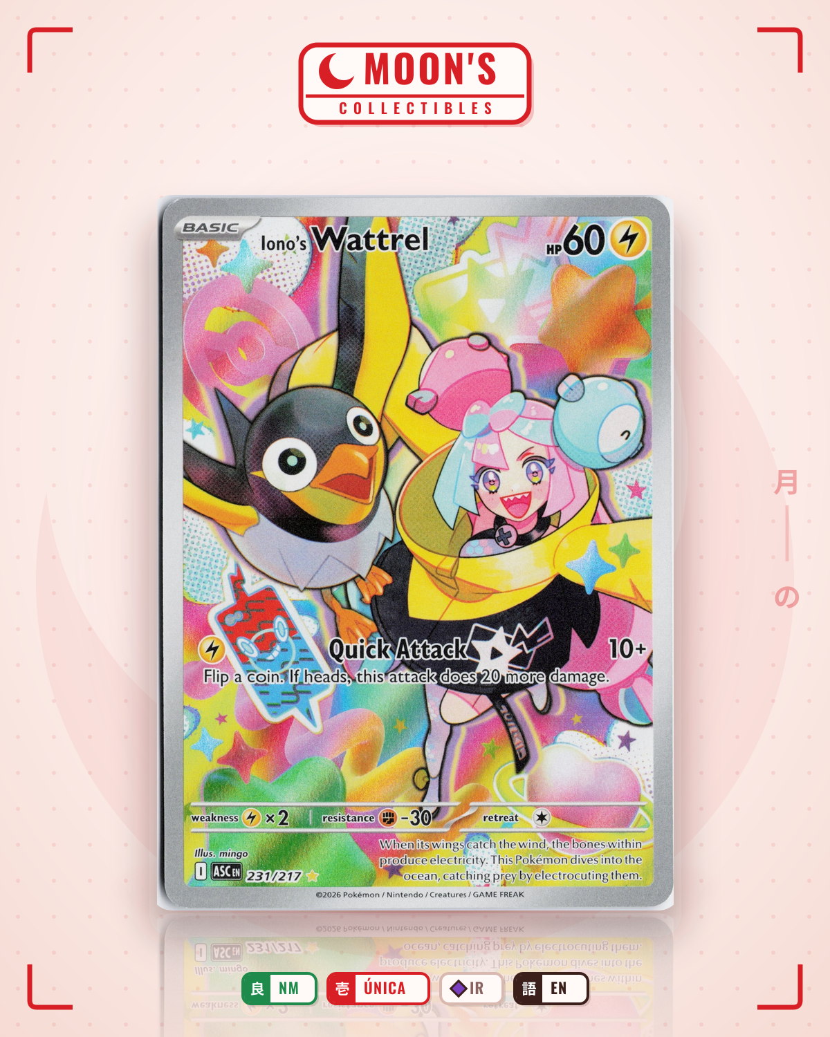 Carta Pokémon Iono's Wattrel · Ascended Heroes #231/217 (NM) — pieza única en Moon's Collectibles México