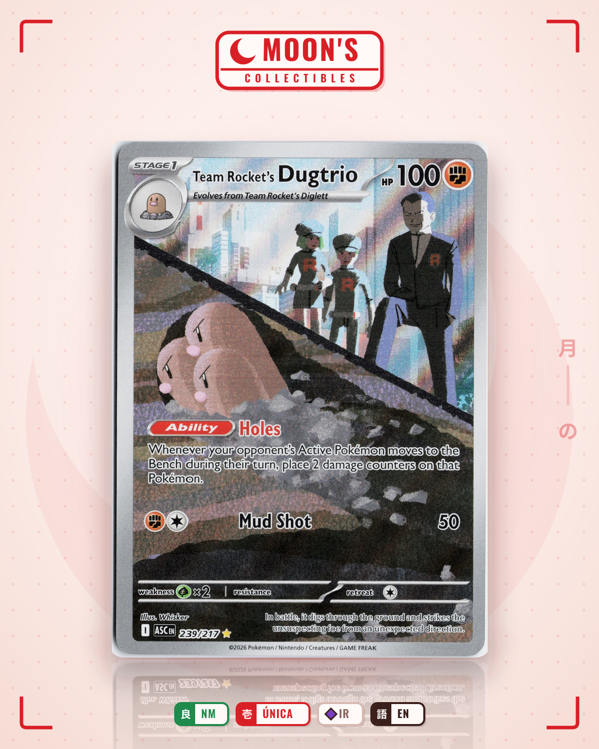 Carta Pokémon Team Rocket's Dugtrio · Ascended Heroes #239/217 (NM) — pieza única en Moon's Collectibles México