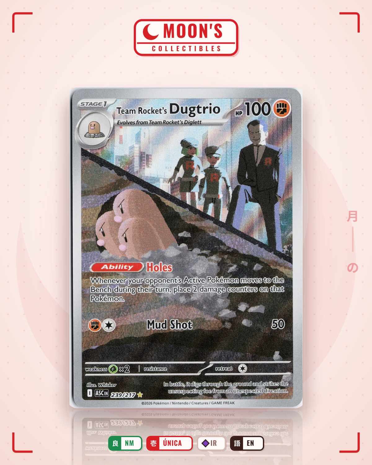 Carta Pokémon Team Rocket's Dugtrio · Ascended Heroes #239/217 (NM) — pieza única en Moon's Collectibles México