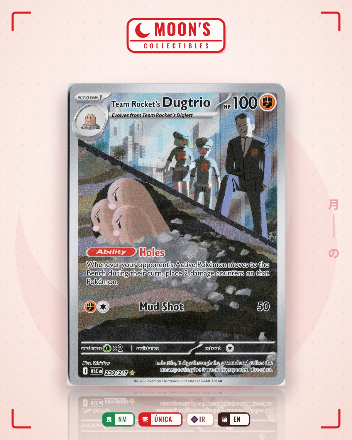 Carta Pokémon Team Rocket's Dugtrio · Ascended Heroes #239/217 (NM) — pieza única en Moon's Collectibles México