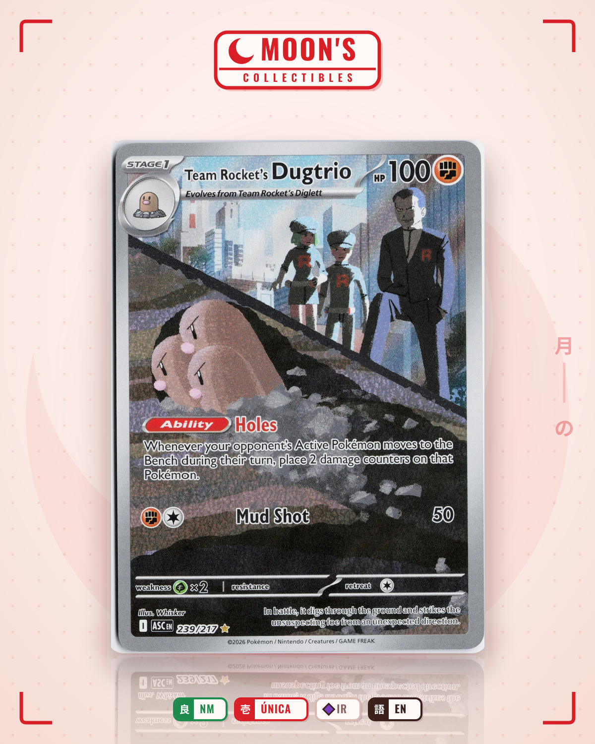 Carta Pokémon Team Rocket's Dugtrio · Ascended Heroes #239/217 (NM) — pieza única en Moon's Collectibles México