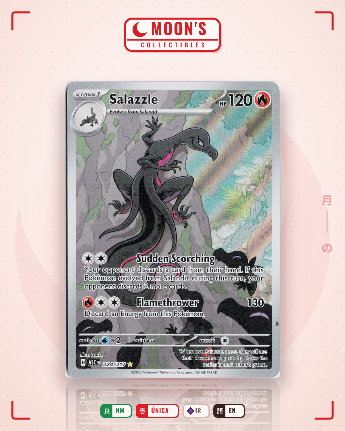Carta Pokémon Salazzle · Ascended Heroes #224/217 (NM) — pieza única en Moon's Collectibles México