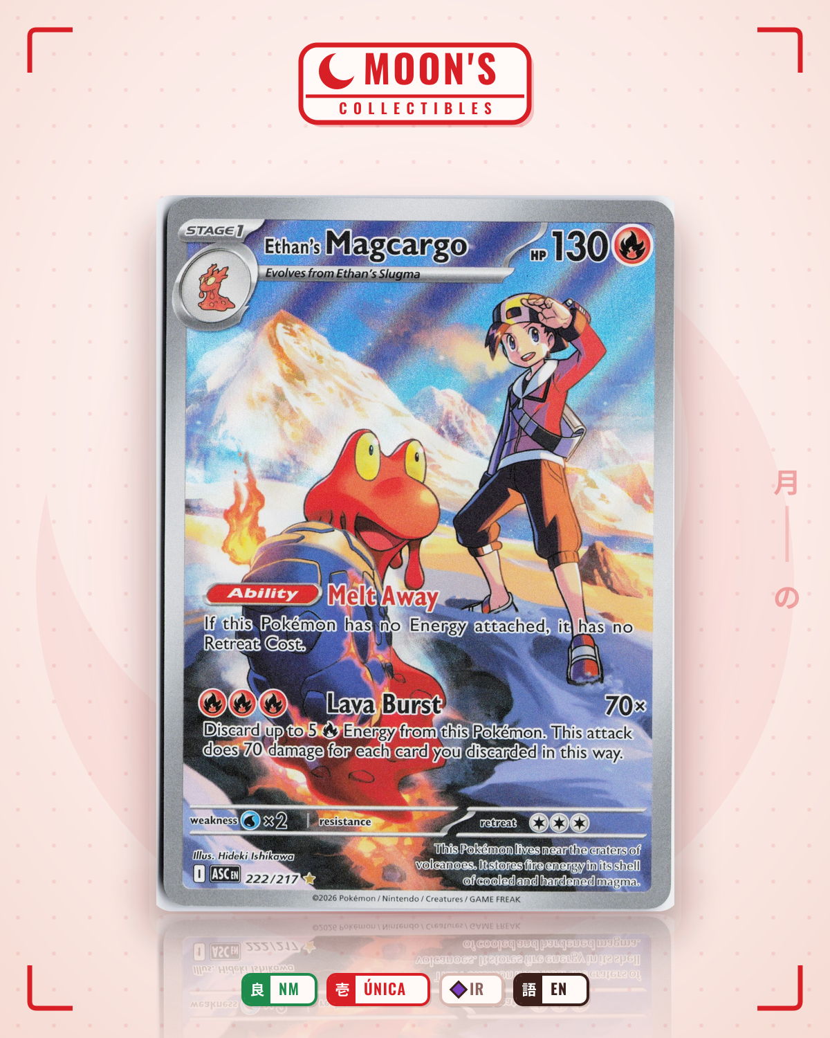 Carta Pokémon Ethan's Magcargo · Ascended Heroes #222/217 (NM) — pieza única en Moon's Collectibles México