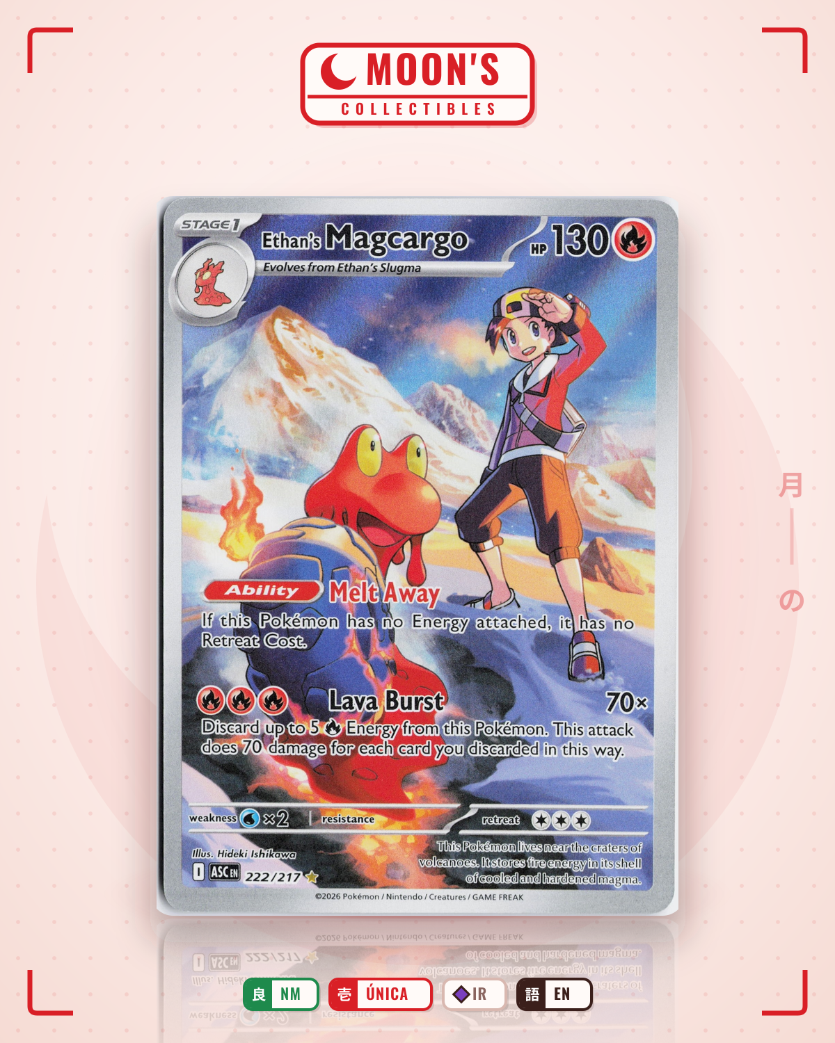 Carta Pokémon Ethan's Magcargo · Ascended Heroes #222/217 (NM) — pieza única en Moon's Collectibles México